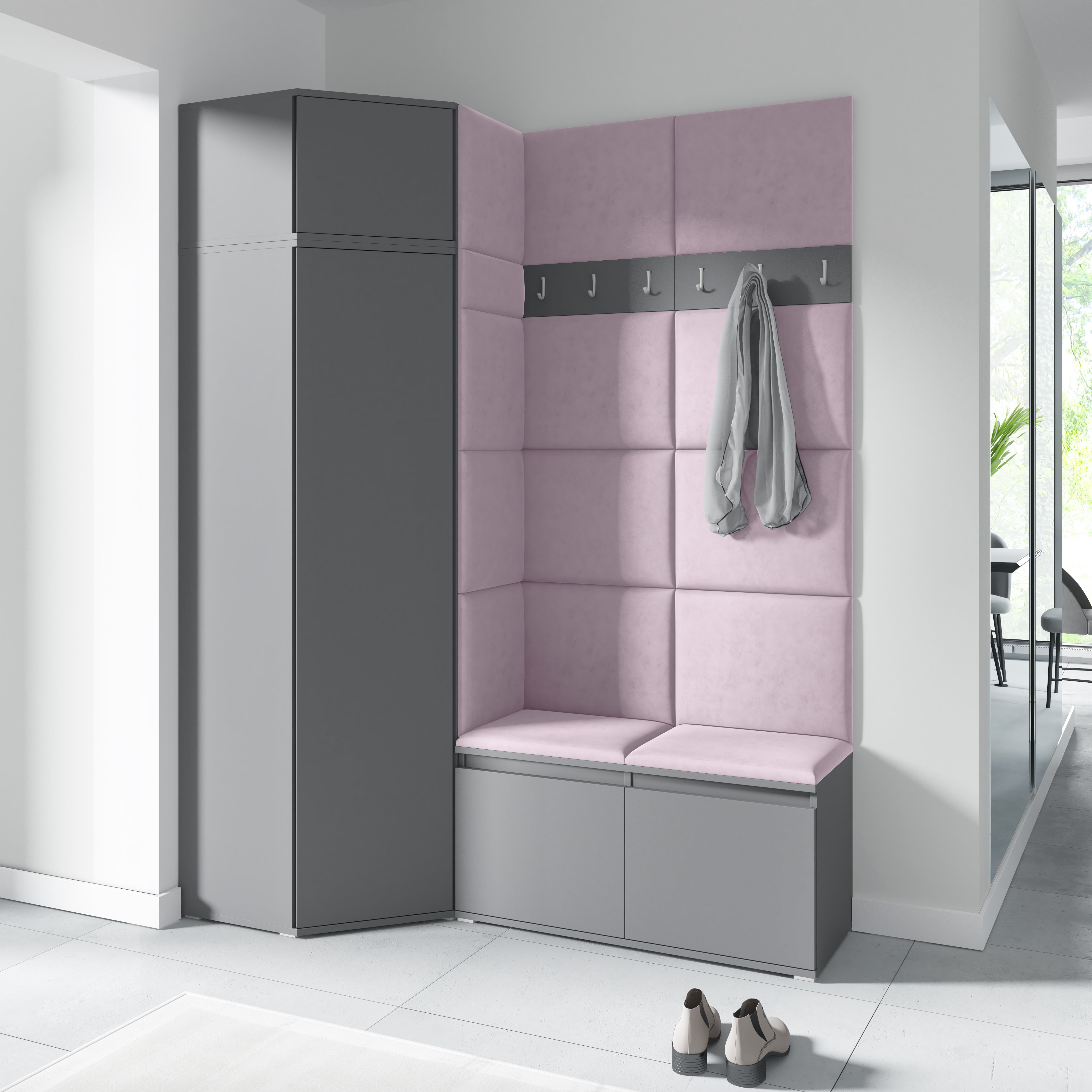 PK Emi 37 Hallway Wardrobe Graphite - Upholstered Panels in Various Colours