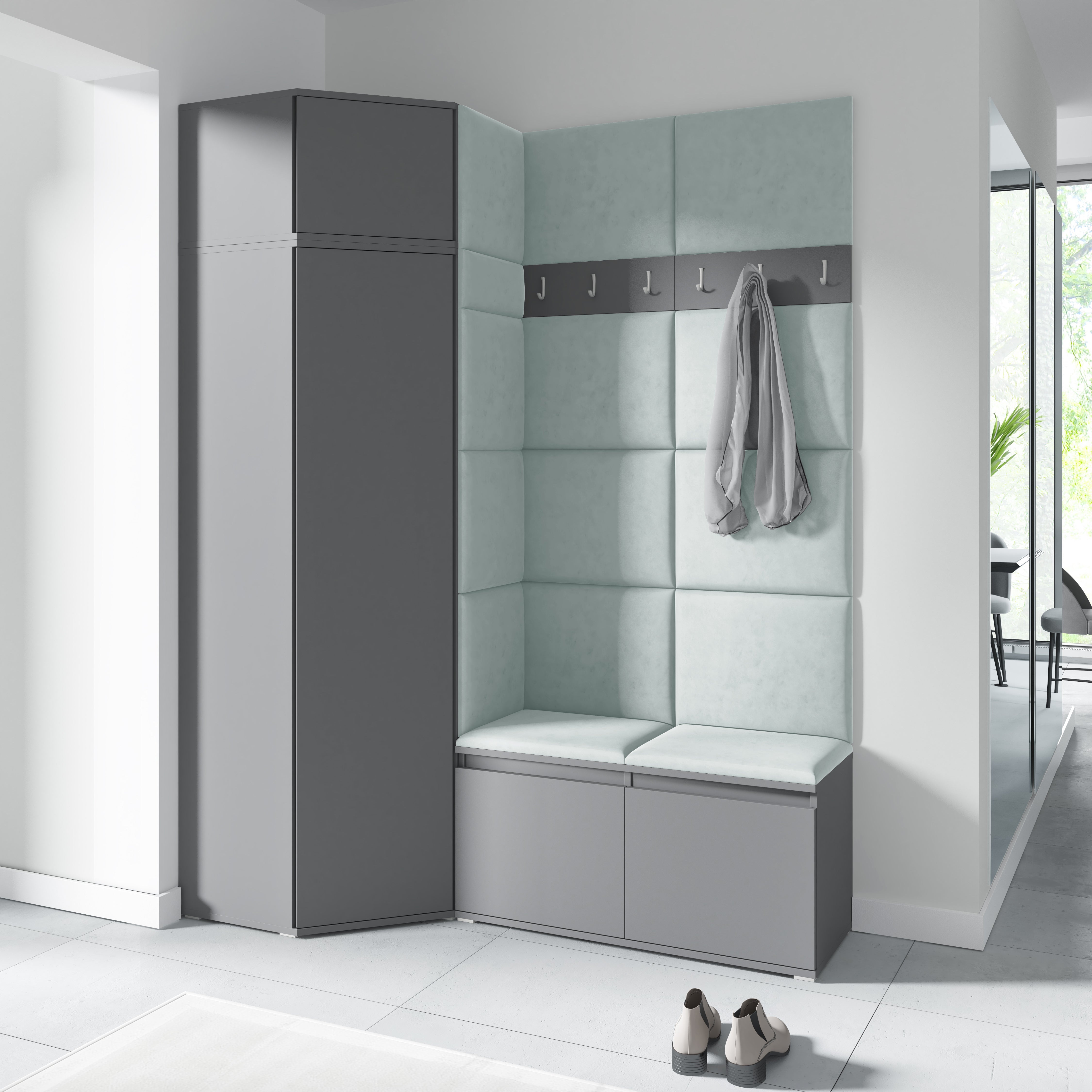 PK Emi 37 Hallway Wardrobe Graphite - Upholstered Panels in Various Colours