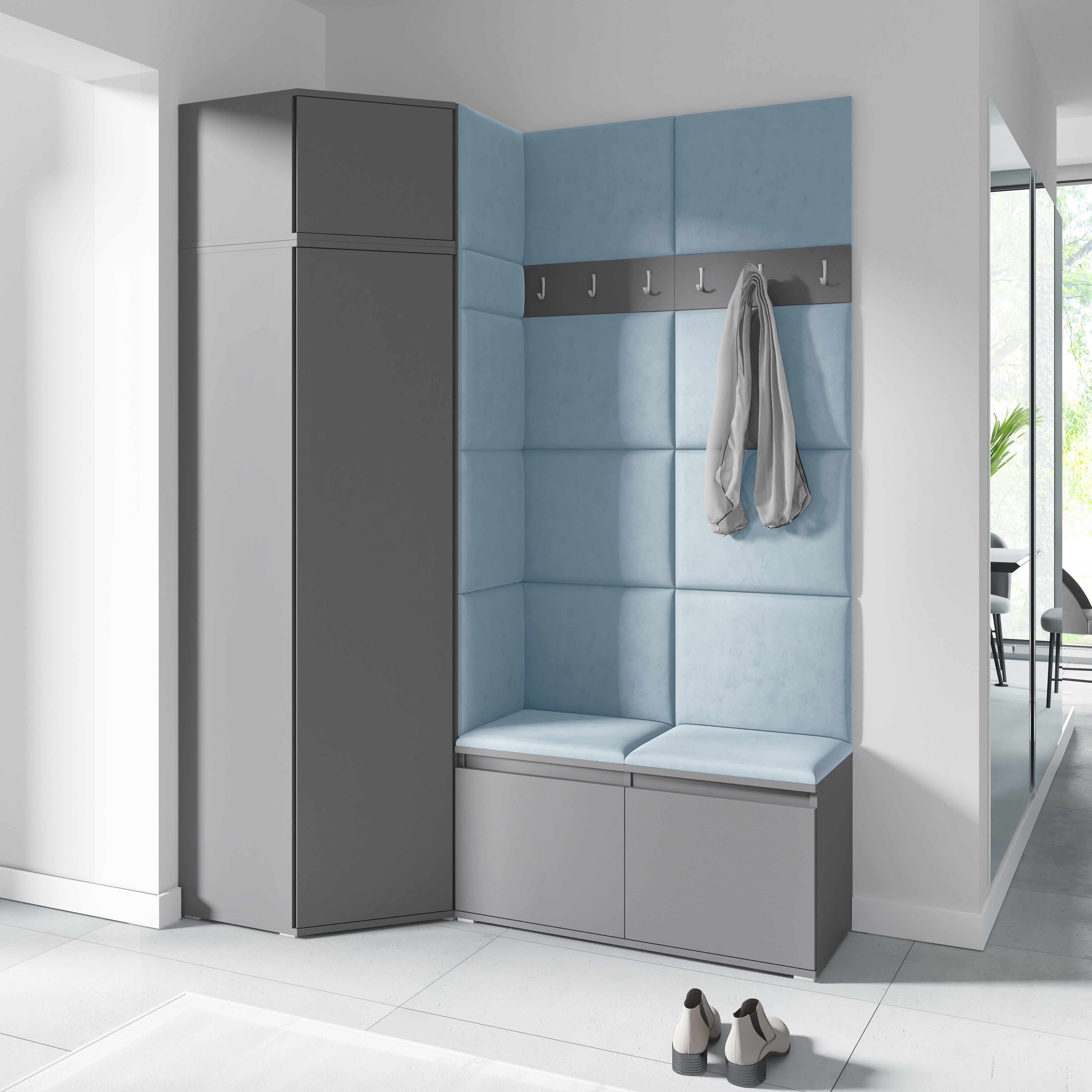 PK Emi 37 Hallway Wardrobe Graphite - Upholstered Panels in Various Colours