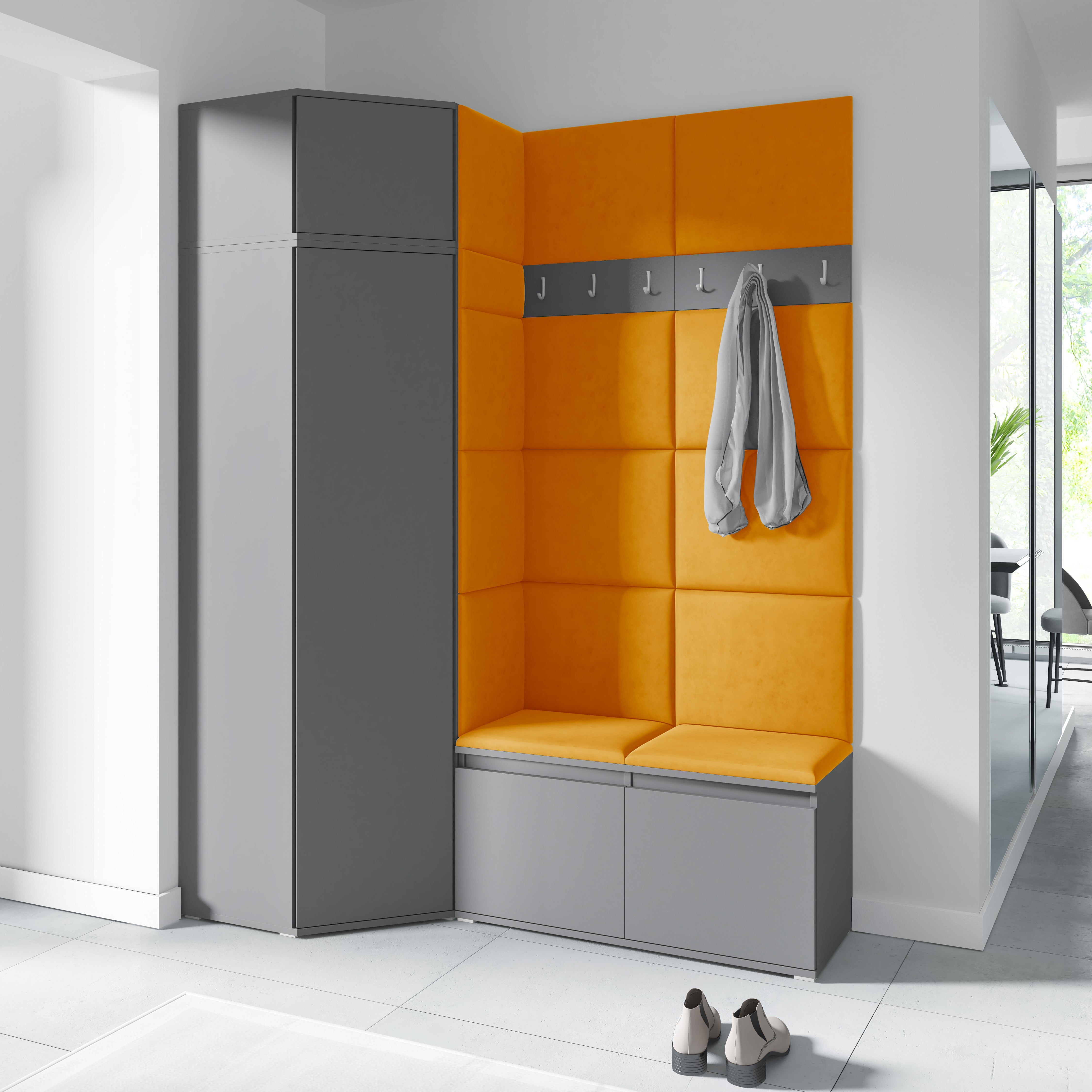 PK Emi 37 Hallway Wardrobe Graphite - Upholstered Panels in Various Colours