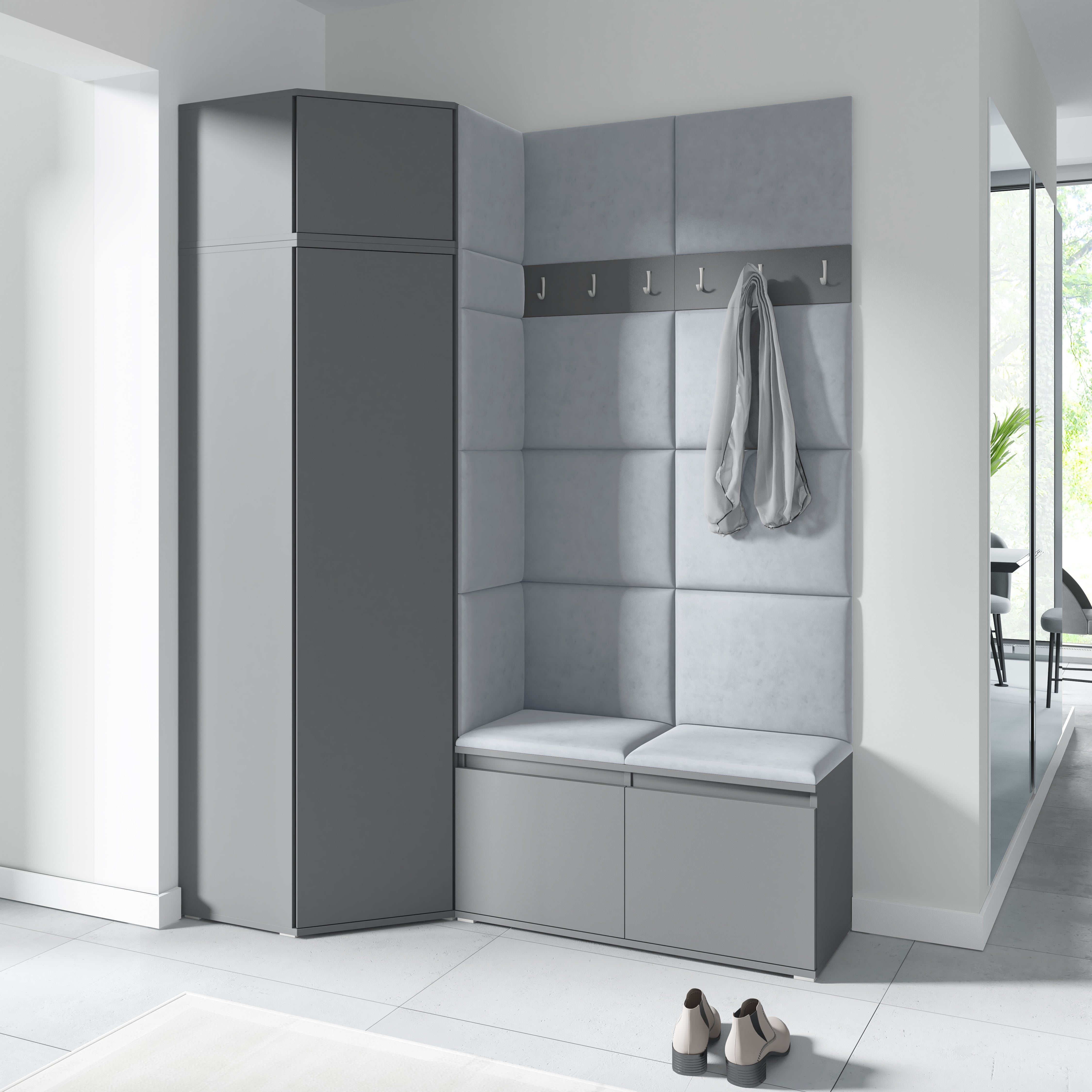 PK Emi 37 Hallway Wardrobe Graphite - Upholstered Panels in Various Colours