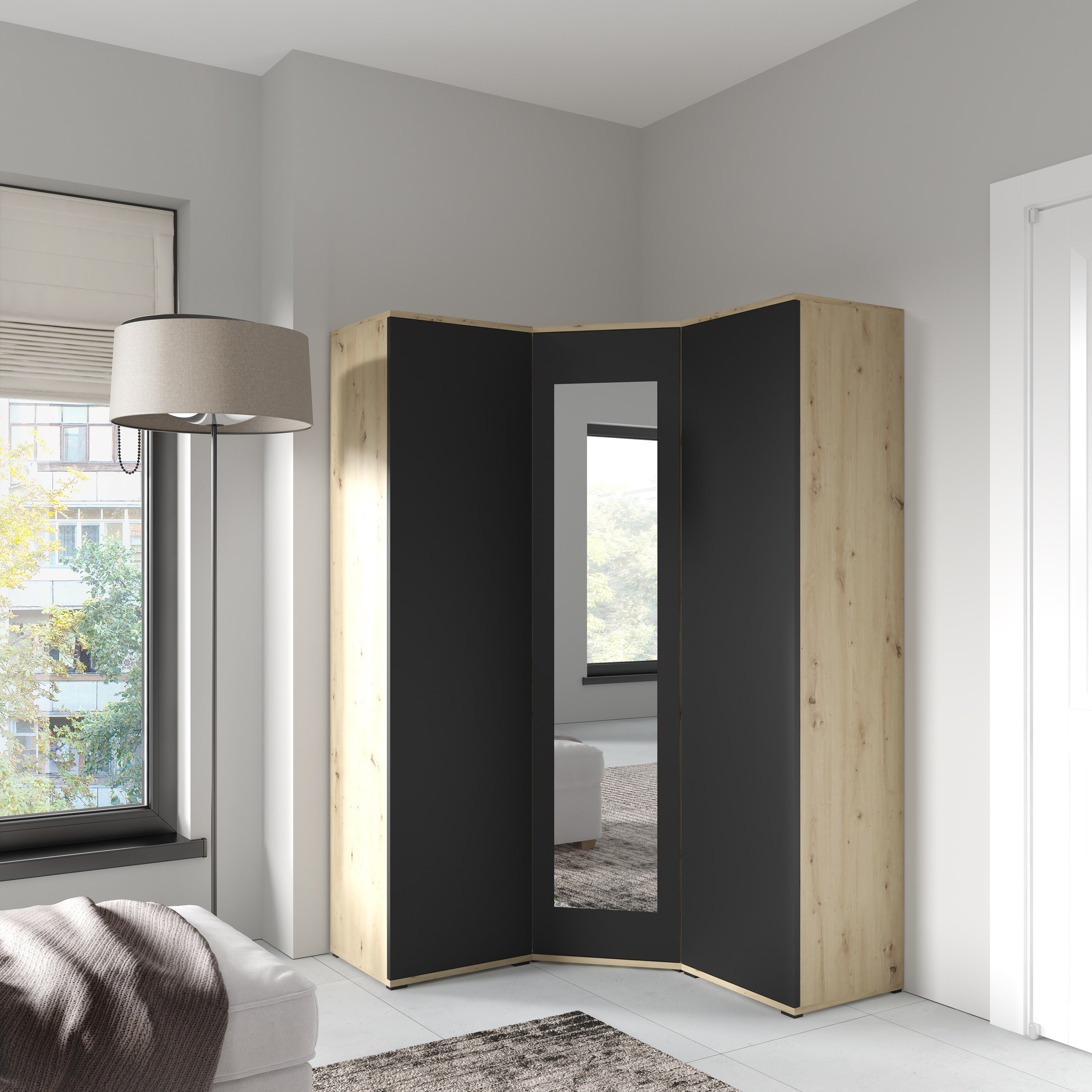 PK Emi 40 Hallway Wardrobe White/ Sonoma Oak/Graphite/Aristan Oak-Black