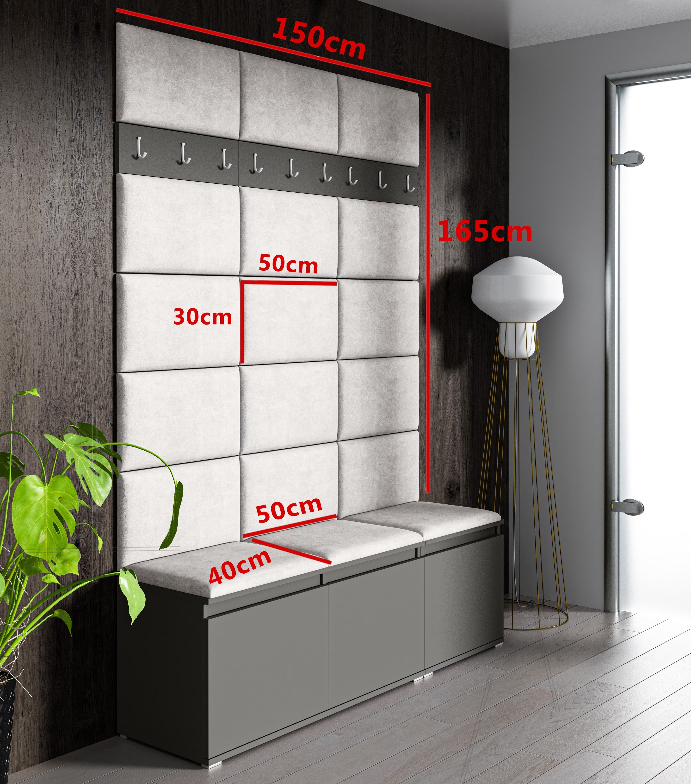 PK Emi 6 Hallway Wardrobe Graphite- Upholstered Panels in Various Colours