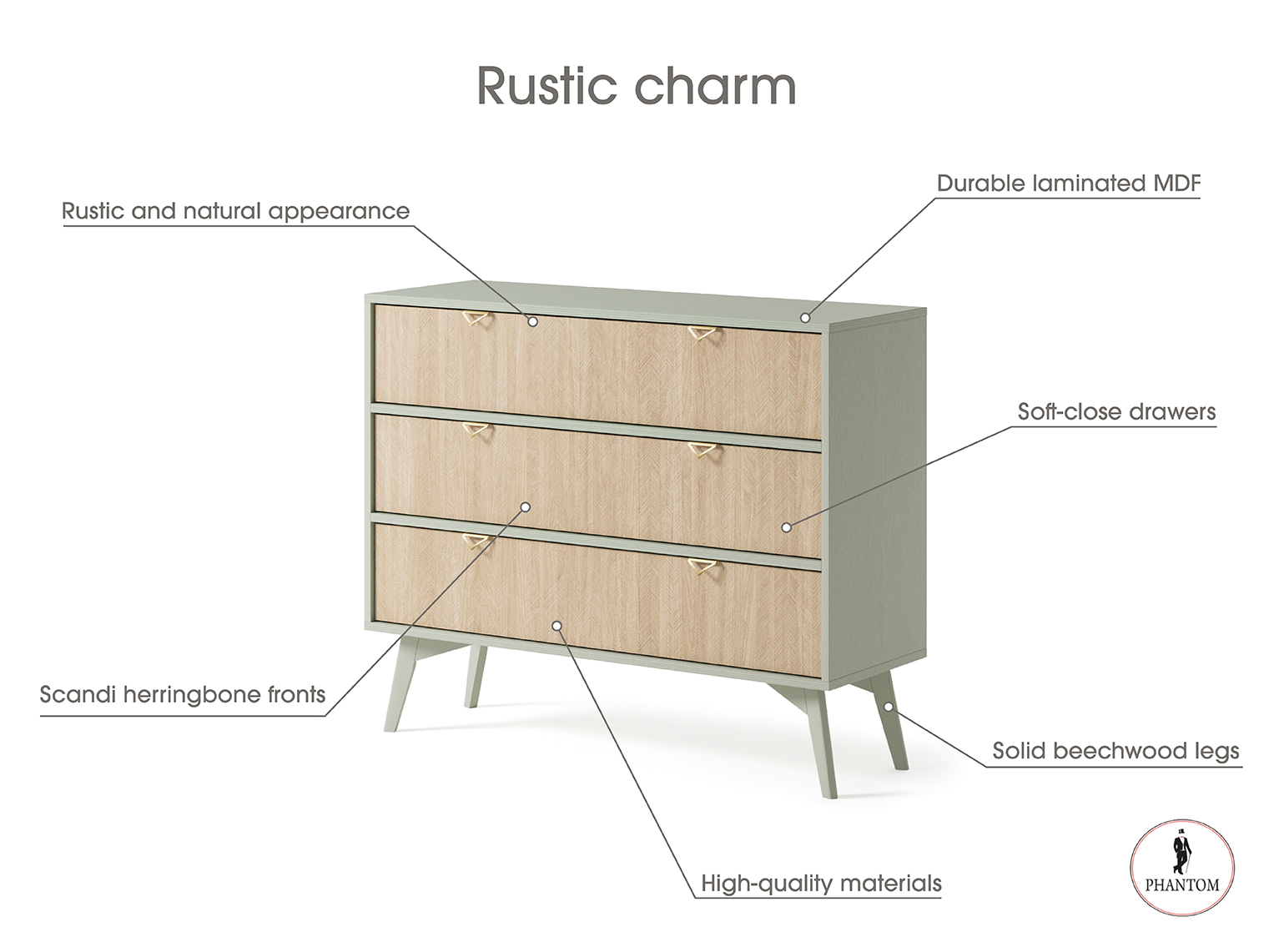 Forest Dresser - Chest of Drawers with Three Drawers Sand Beige