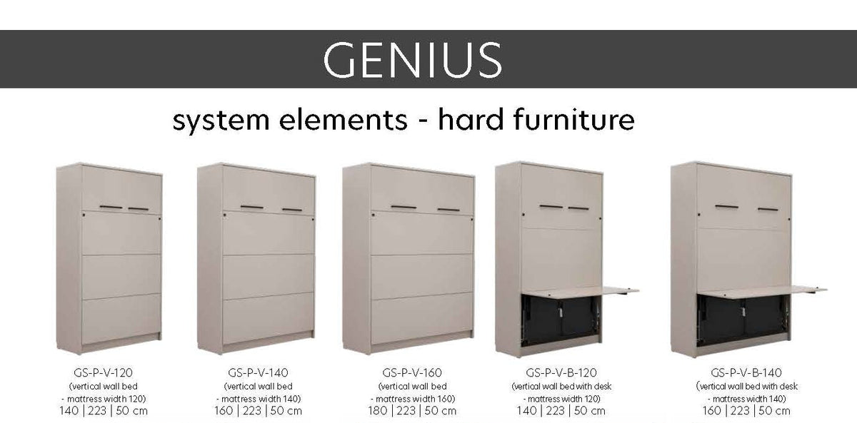 Customizable Genius Murphy Bed Furniture Set 120 × 200 cm – Cashmere