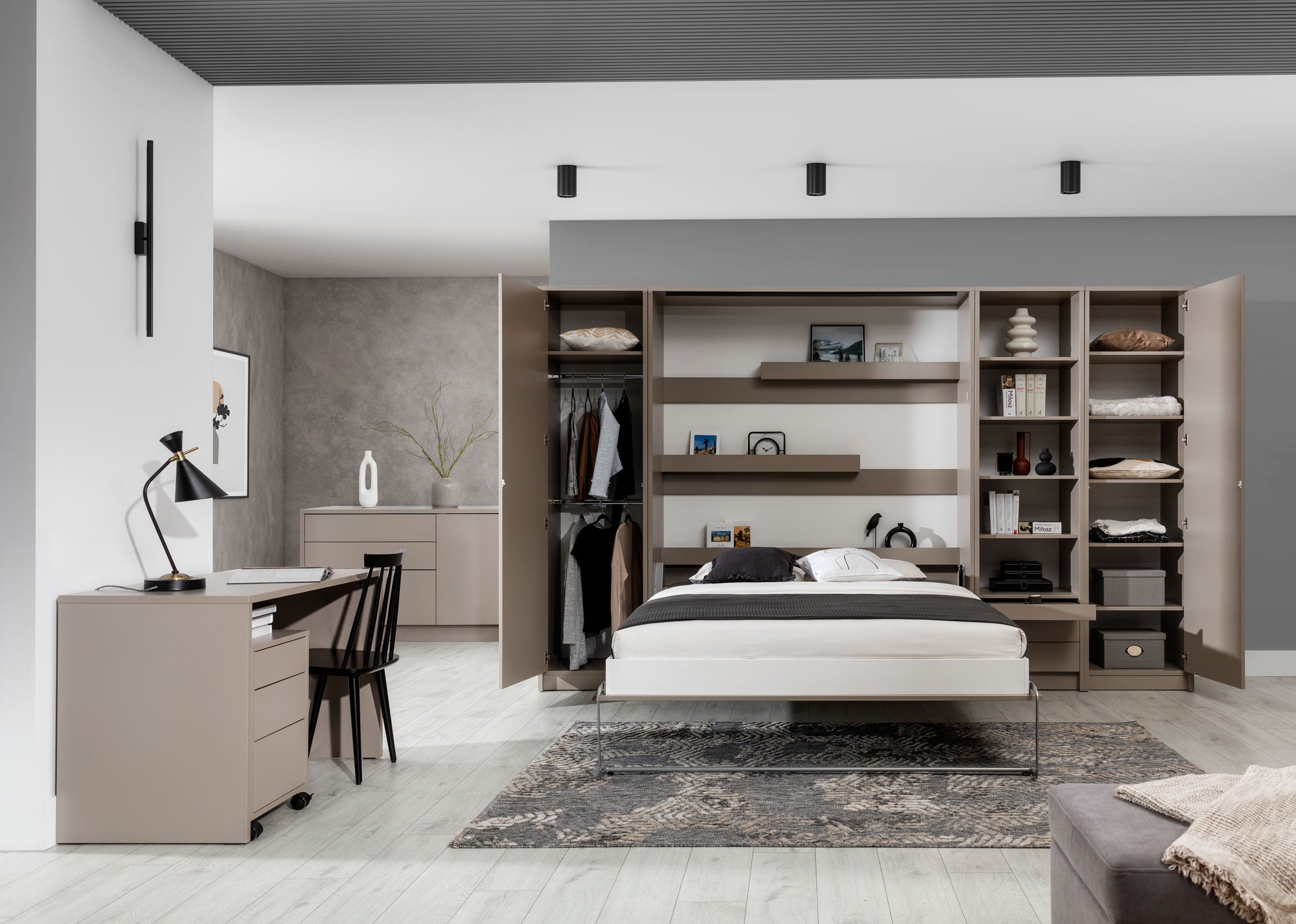 Anpassbares Genius Wandbett-Möbelset 160 x 200 cm Kongo, LED-Beleuchtung