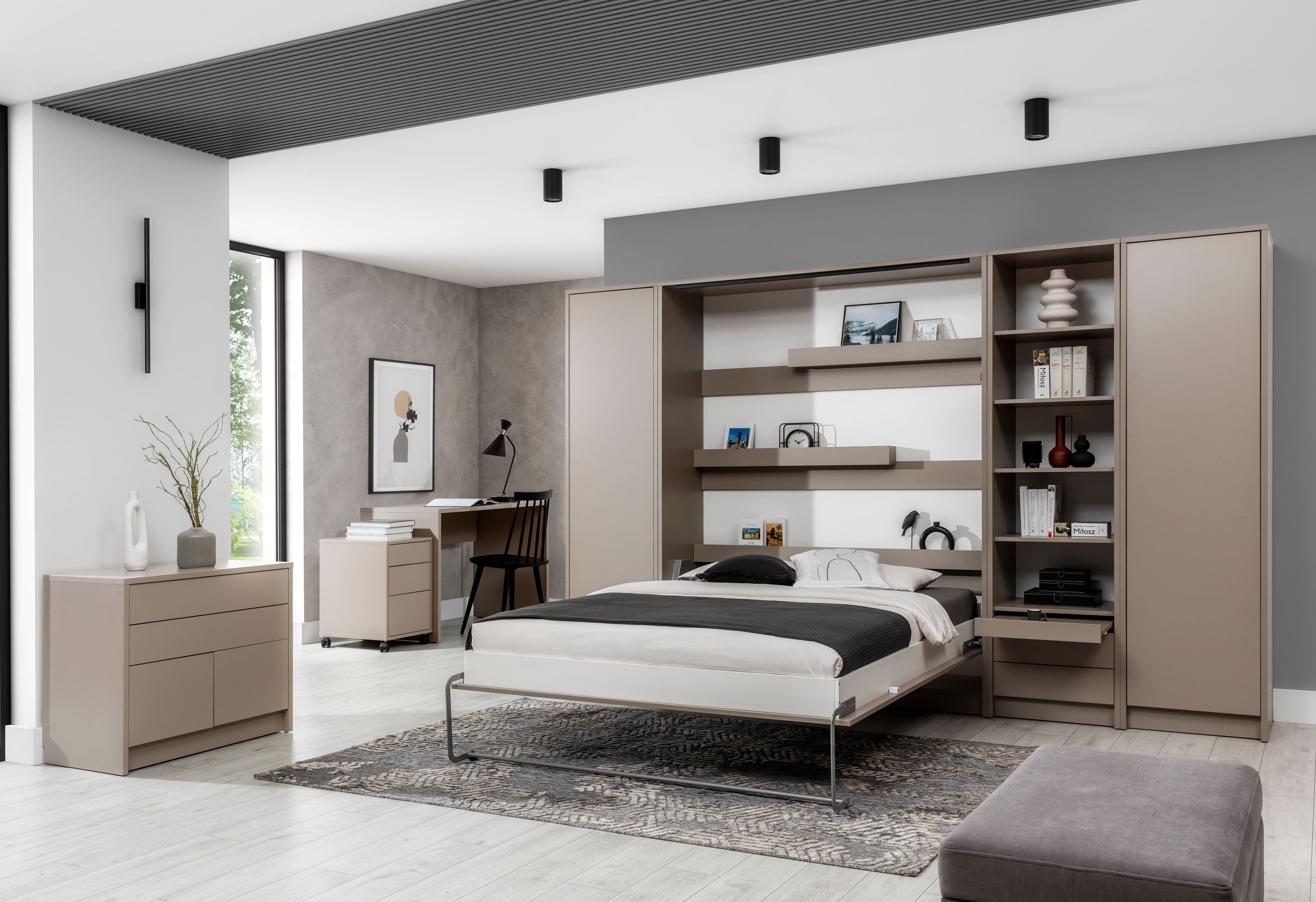 Anpassbares Genius Wandbett-Möbelset 160 x 200 cm Kongo, LED-Beleuchtung