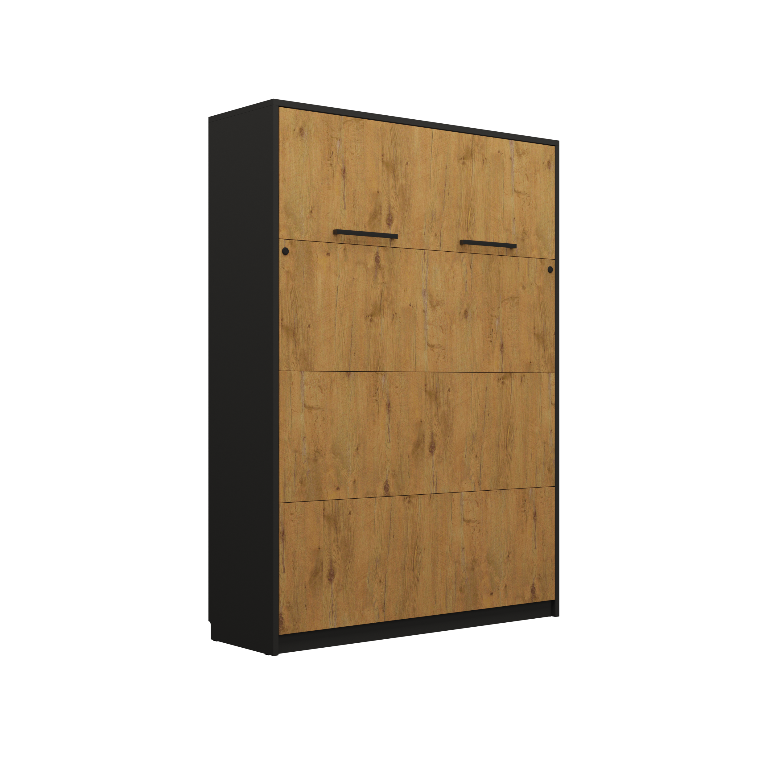 Anpassbares Genius Wandbett mit Sofagarnitur 140 x 200 cm Schwarz + Lancelot Eiche, LED-Beleuchtung