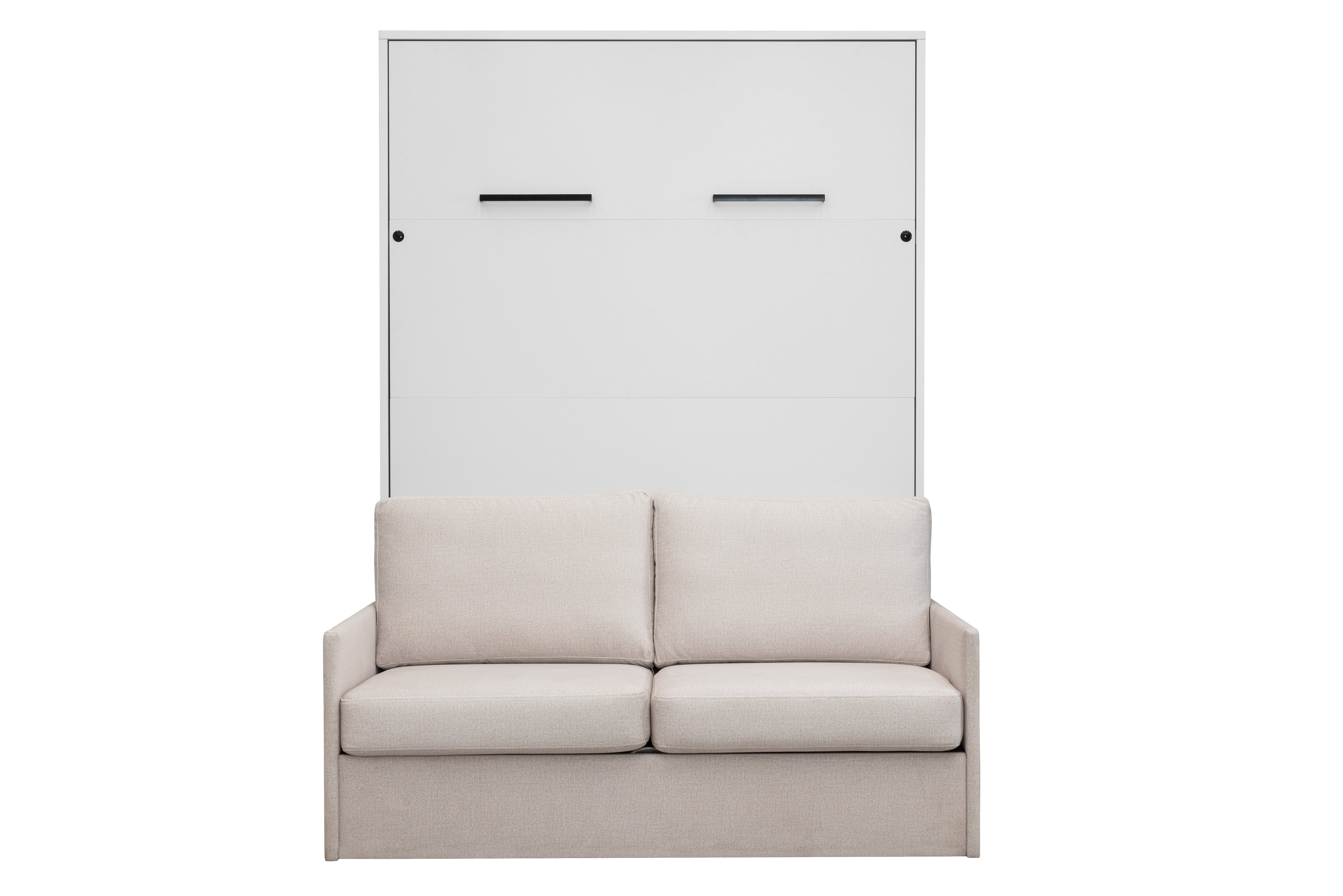 Genius Schrankbett mit Sofa Hochglanz Weiß – für 140x200 cm Matratze