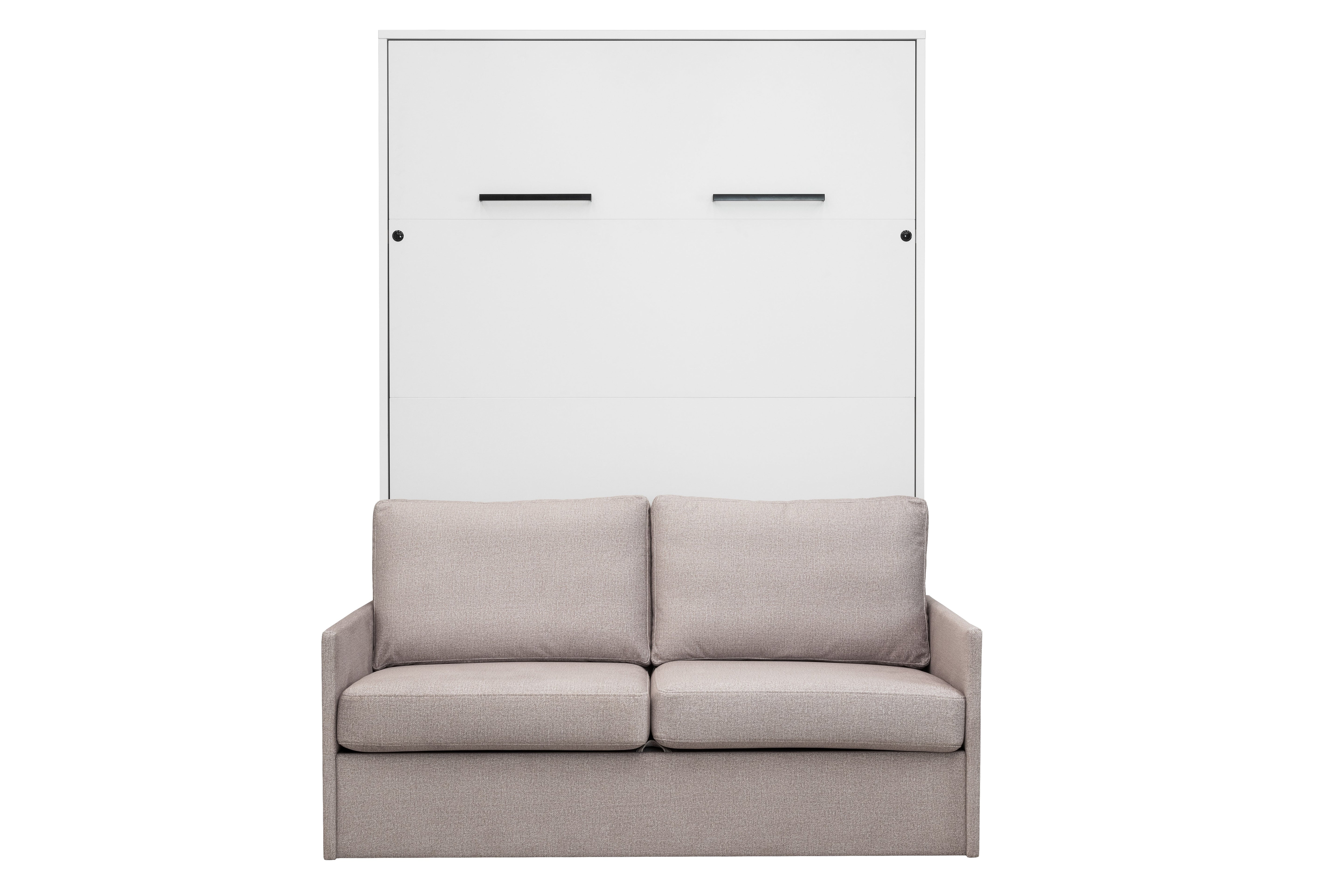 Genius Schrankbett mit Sofa Hochglanz Weiß – für 140x200 cm Matratze