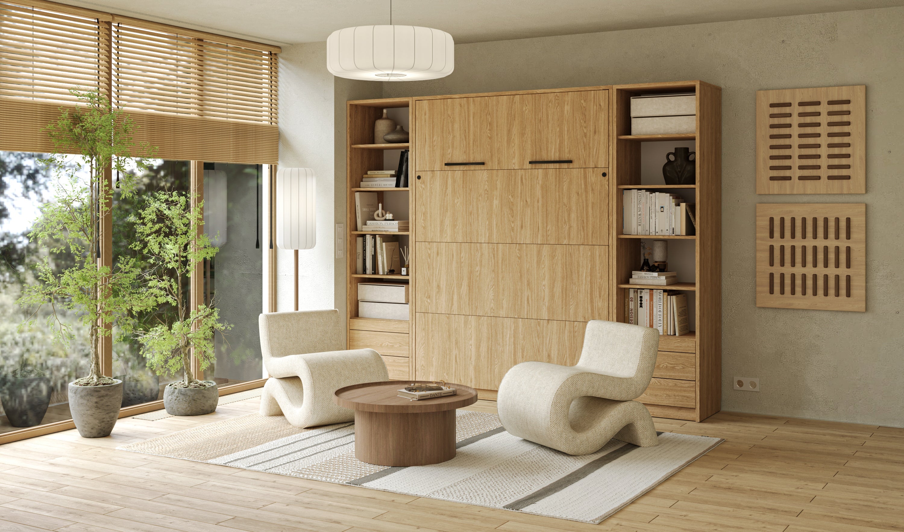 Anpassbares Genius Wandbett-Möbelset 160 x 200 cm, geölte Eiche, LED-Beleuchtung