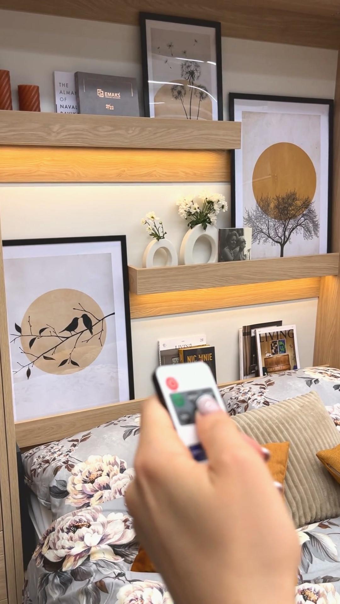 Anpassbares Genius Wandbett-Möbelset 160 x 200 cm, geölte Eiche, LED-Beleuchtung