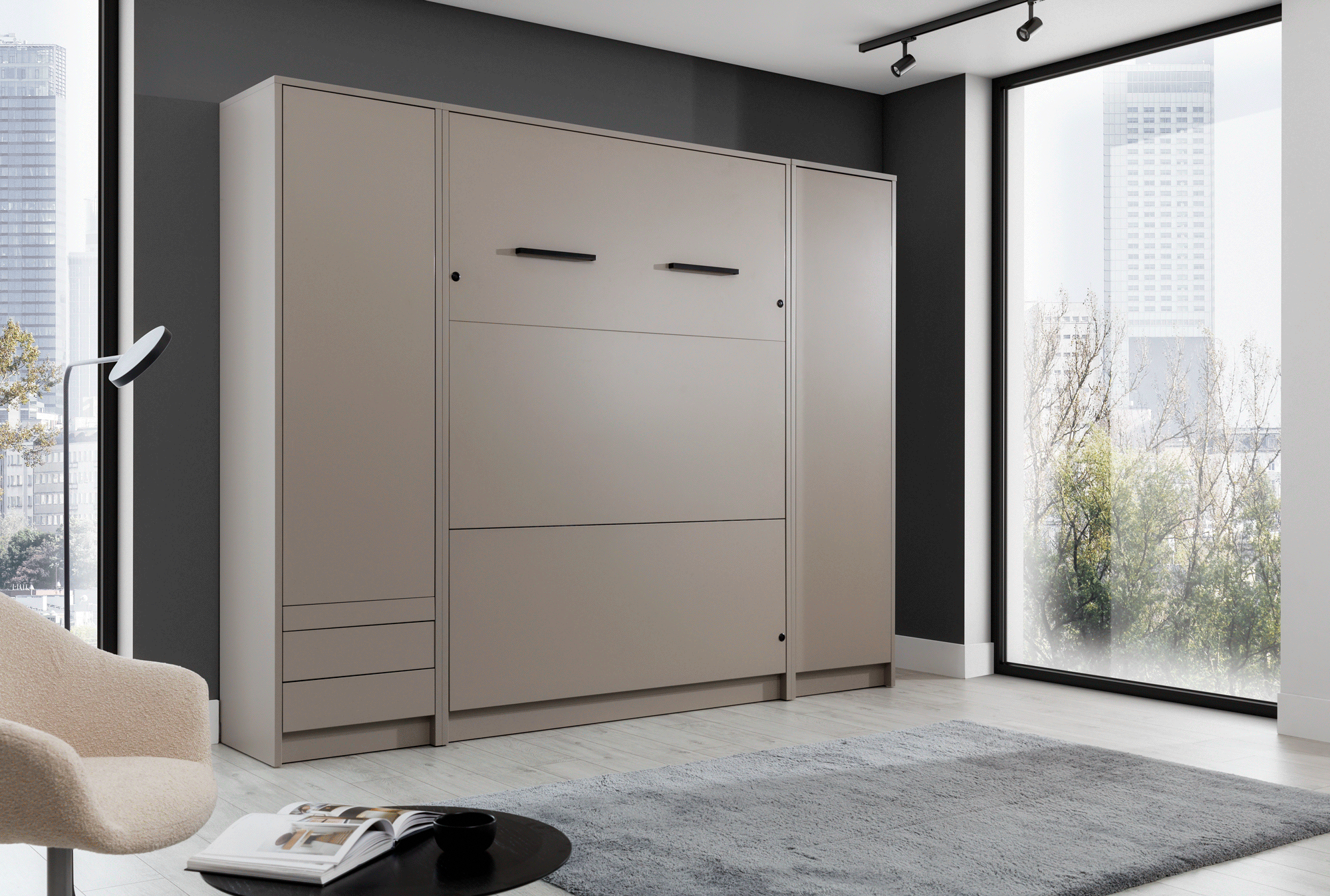 Customizable Genius Murphy Bed Furniture Set 120 × 200 cm – Cashmere