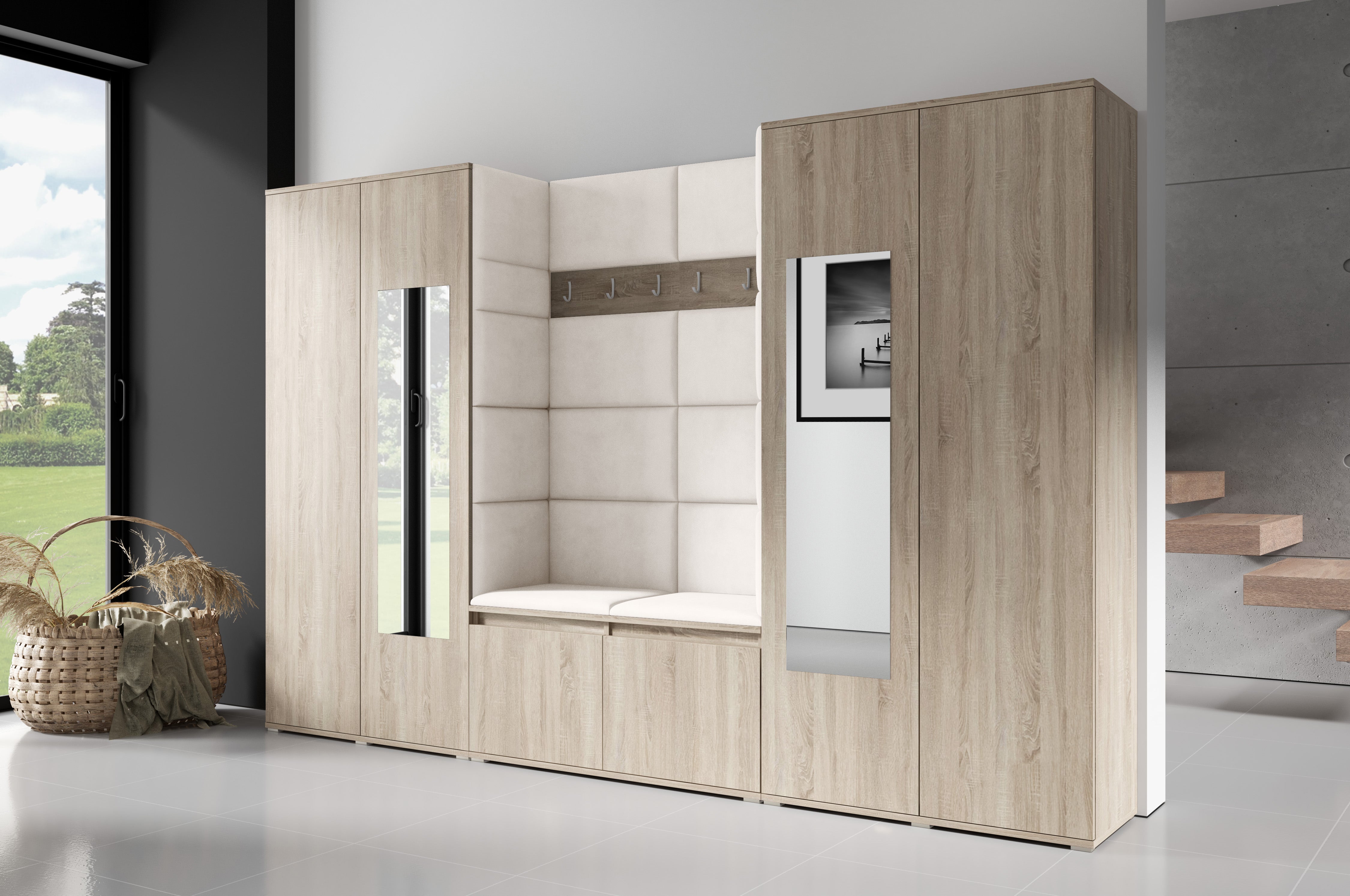 PK Emi 10 Flurgarderobe Sonoma - Polsterpaneele in verschiedenen Farben