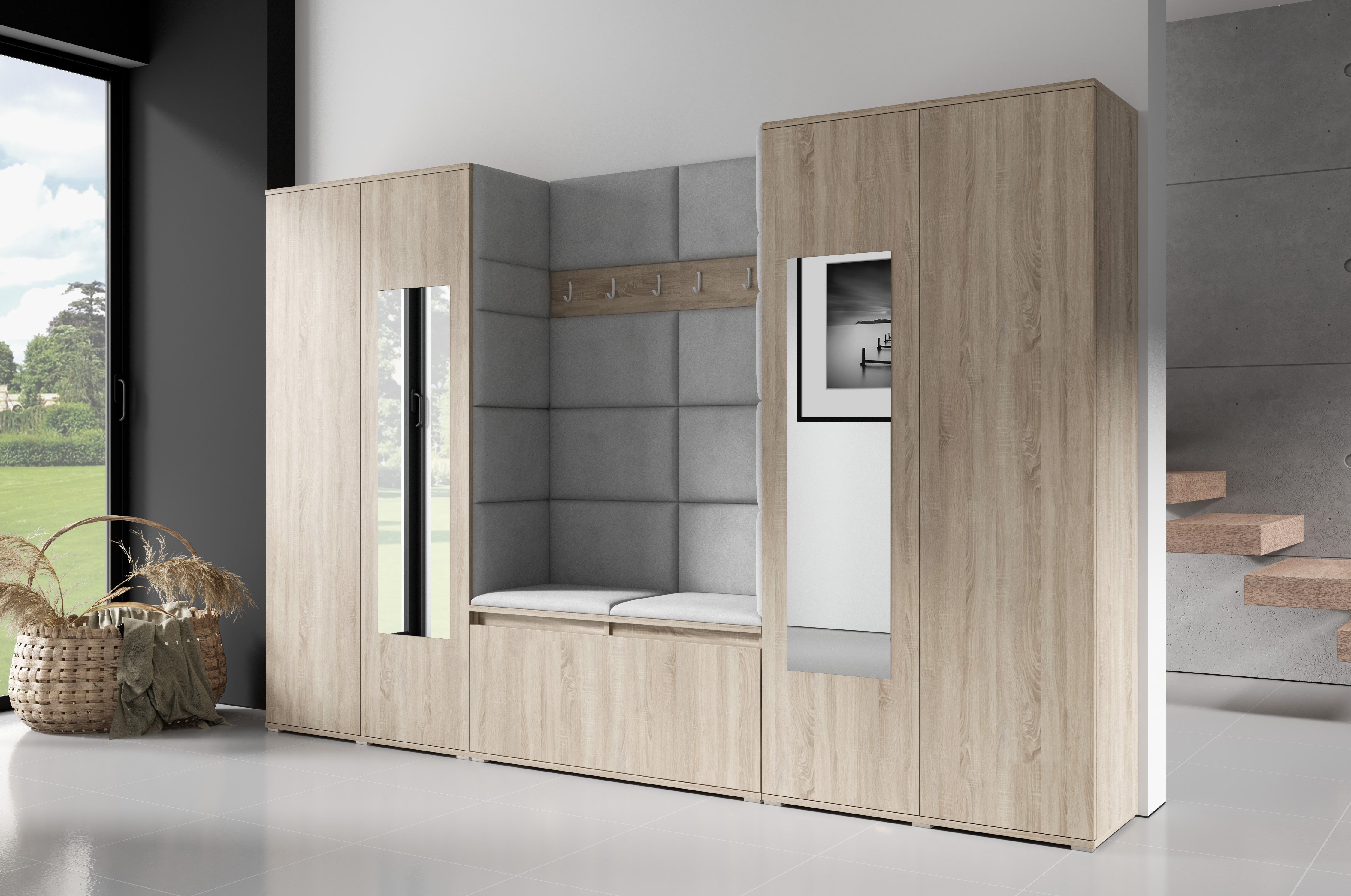 PK Emi 10 Hallway Wardrobe Sonoma- Upholstered Panels in Various Colours