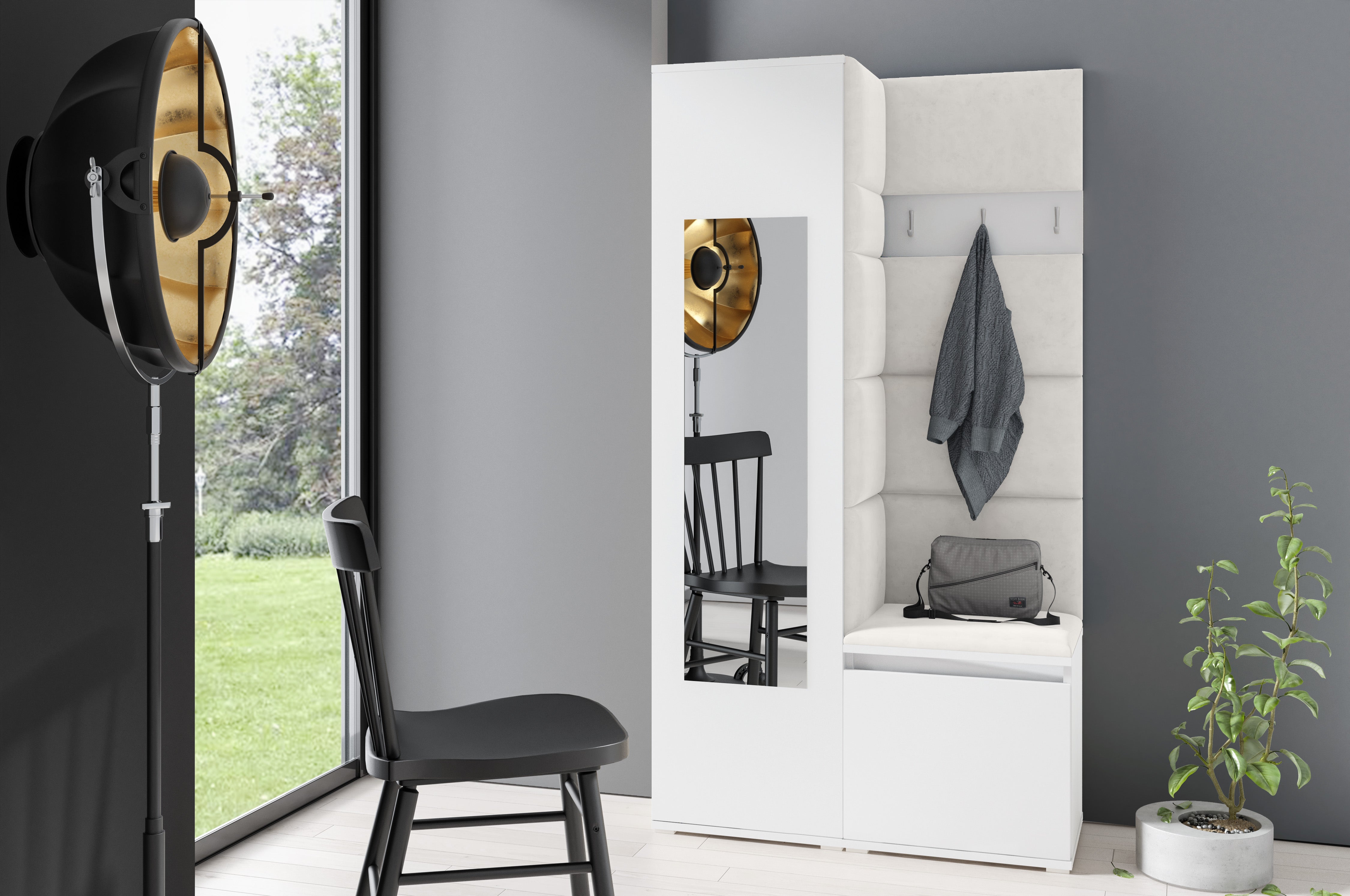 PK Emi 13 Hallway Wardrobe White - Upholstered Panels in Various Colours
