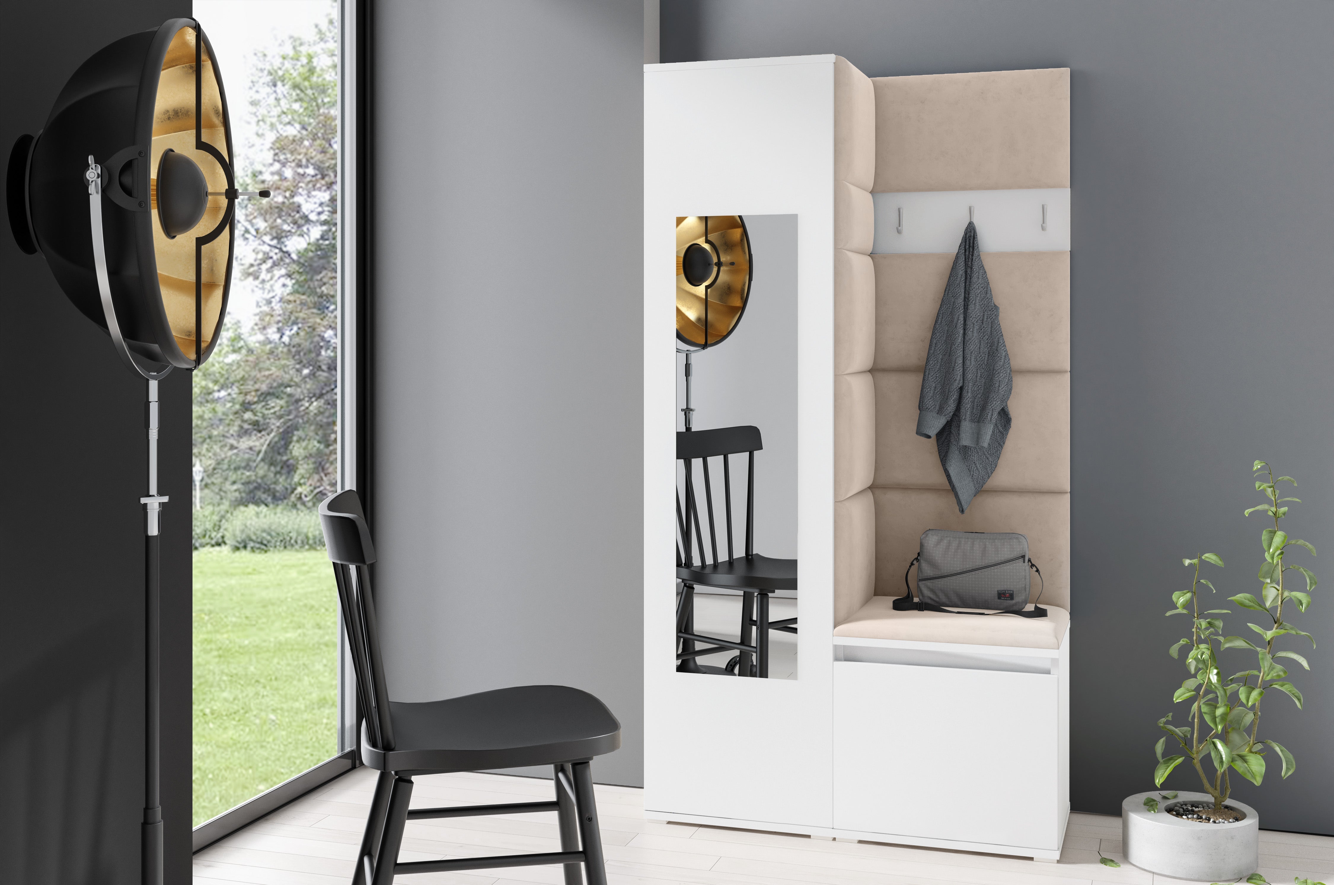 PK Emi 13 Hallway Wardrobe White - Upholstered Panels in Various Colours