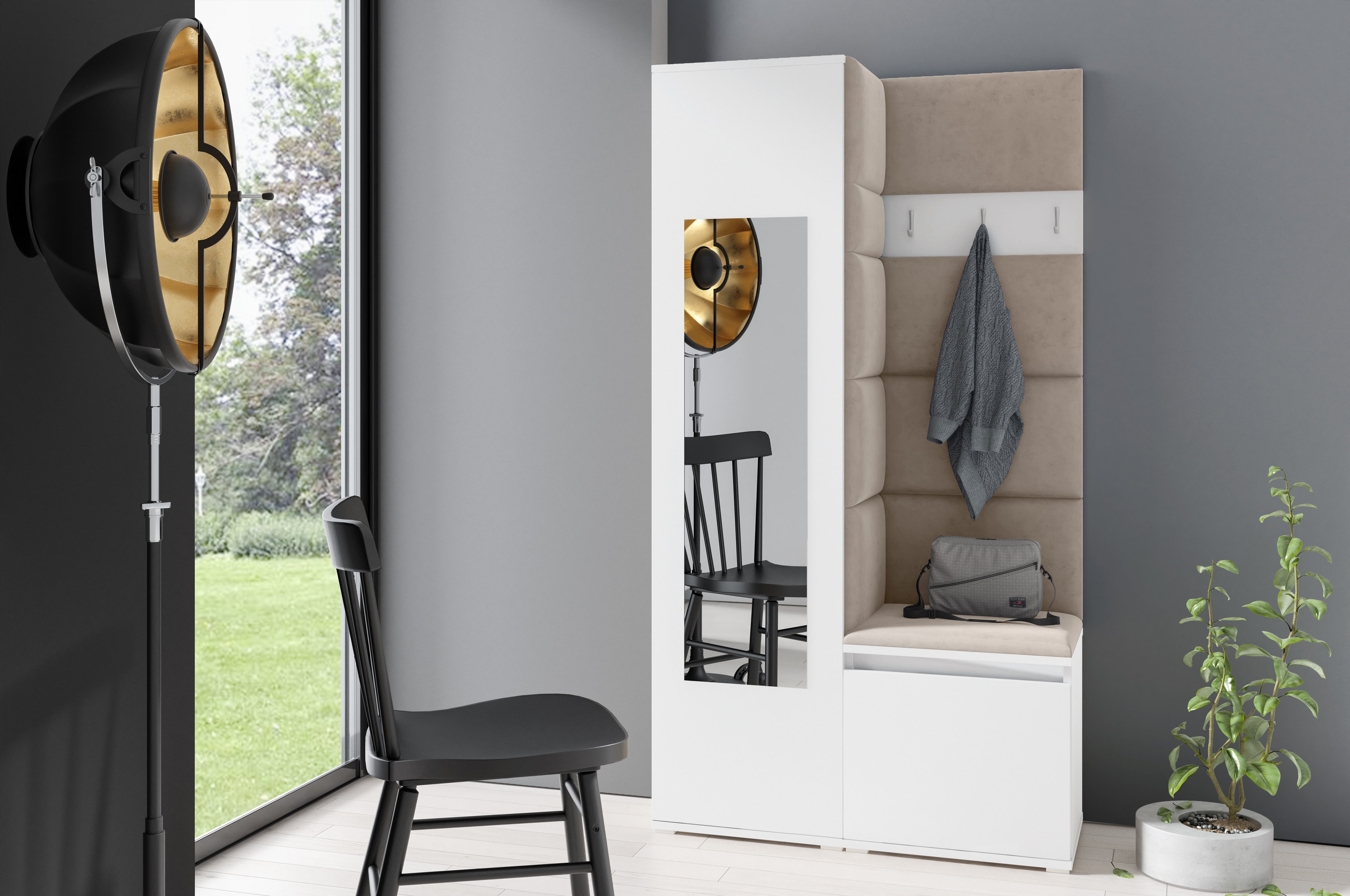 PK Emi 13 Hallway Wardrobe White - Upholstered Panels in Various Colours