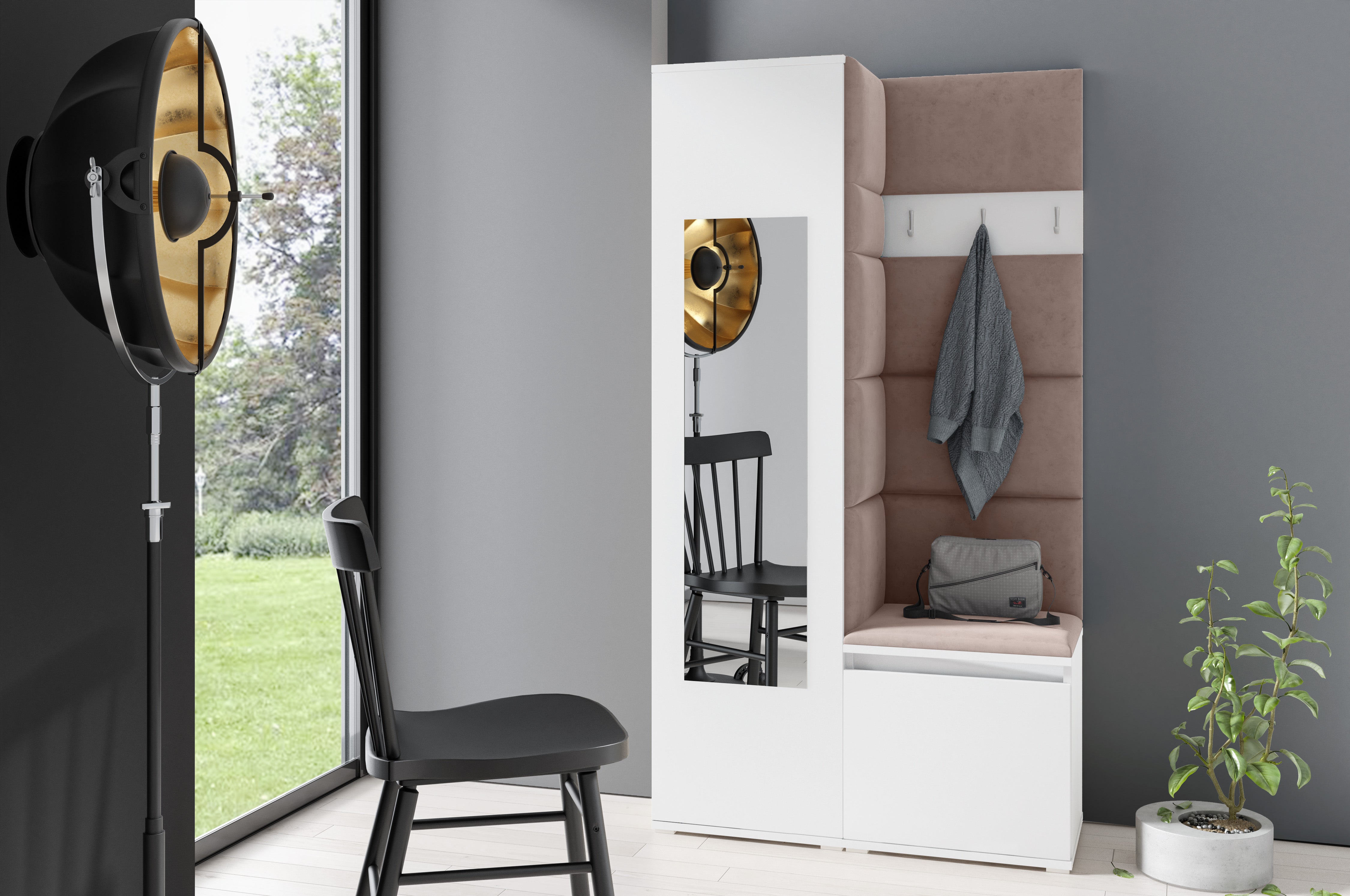 PK Emi 13 Hallway Wardrobe White - Upholstered Panels in Various Colours