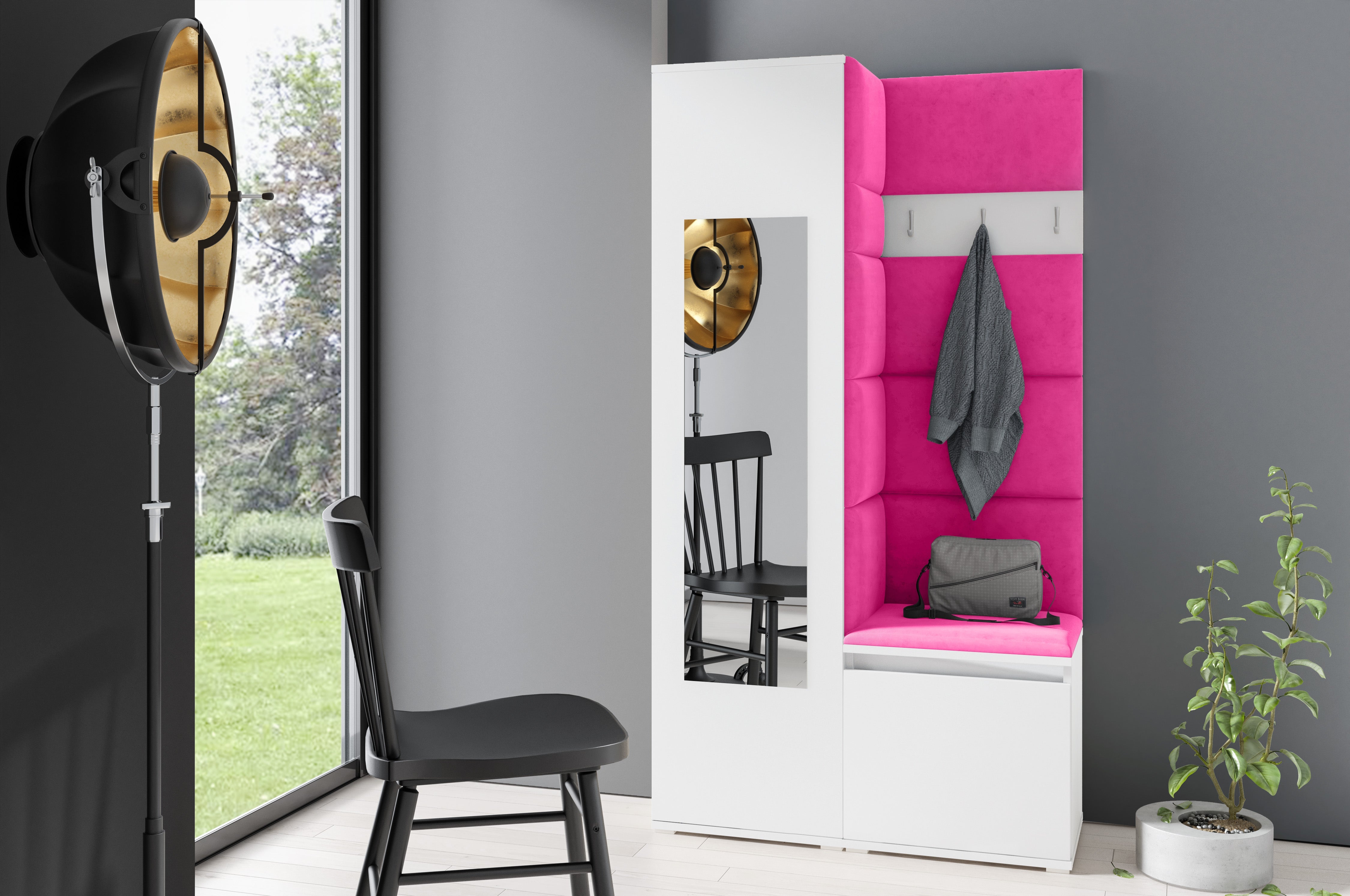 PK Emi 13 Hallway Wardrobe White - Upholstered Panels in Various Colours