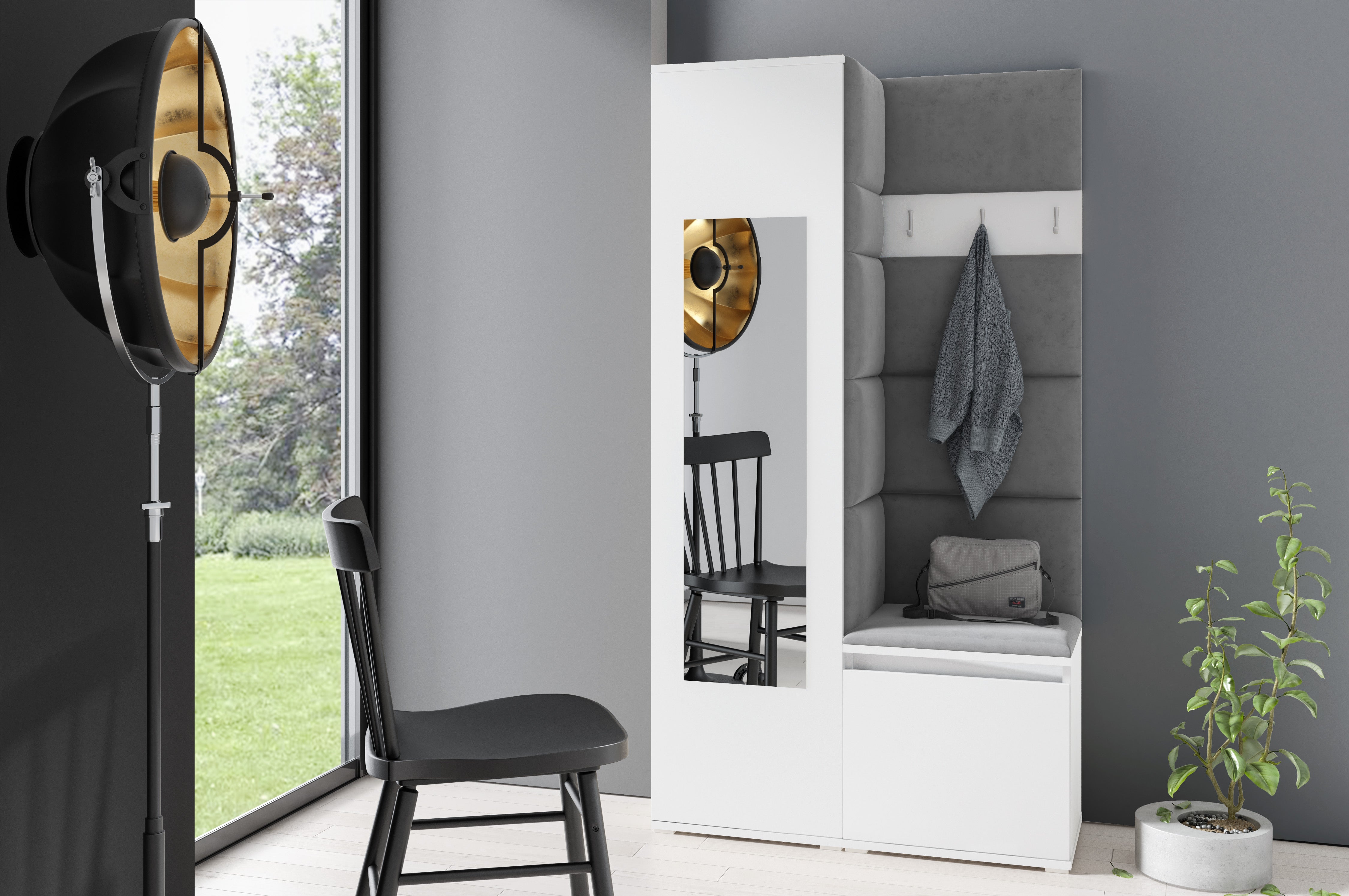 PK Emi 13 Hallway Wardrobe White - Upholstered Panels in Various Colours