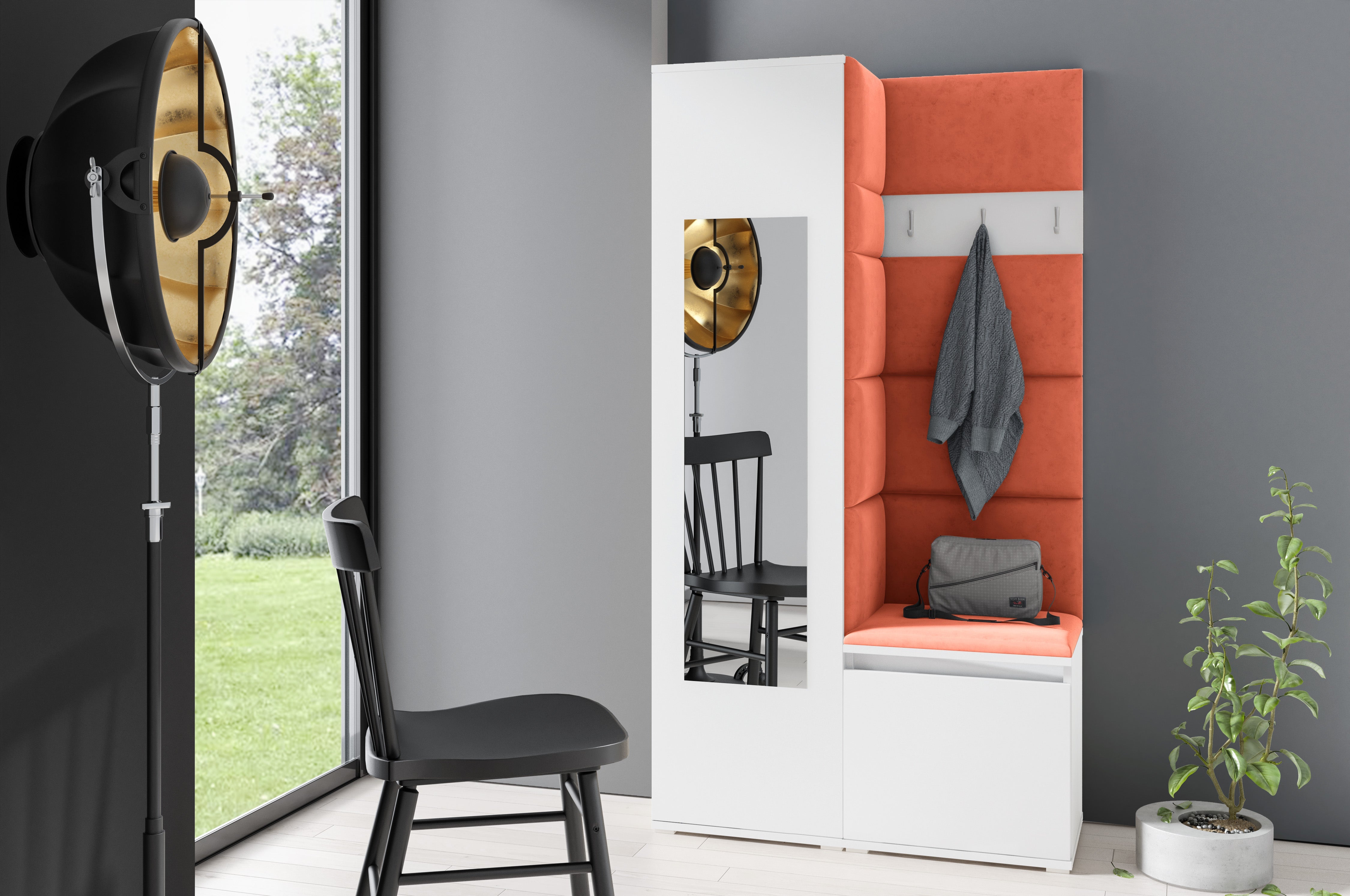 PK Emi 13 Hallway Wardrobe White - Upholstered Panels in Various Colours