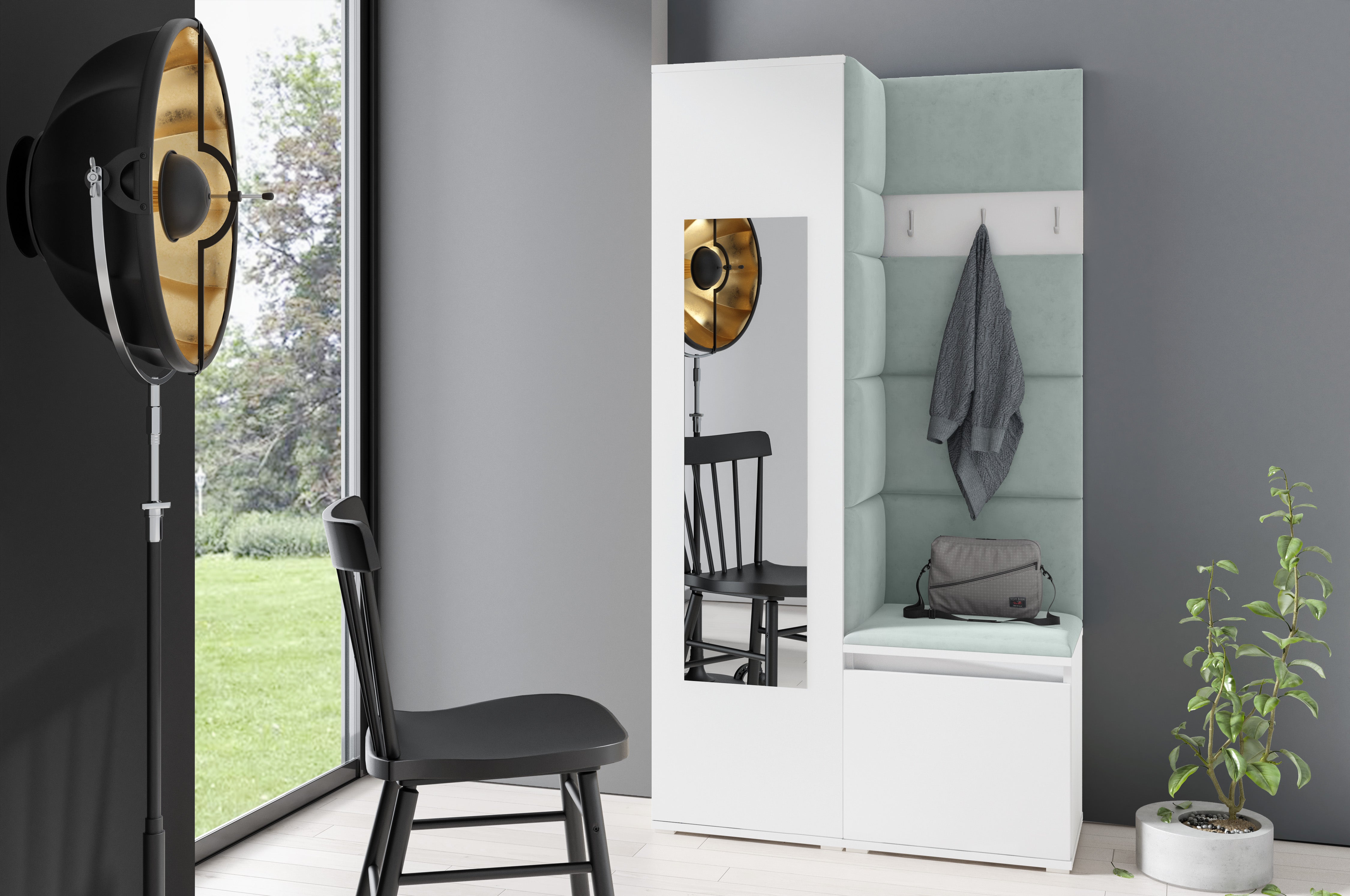 PK Emi 13 Hallway Wardrobe White - Upholstered Panels in Various Colours