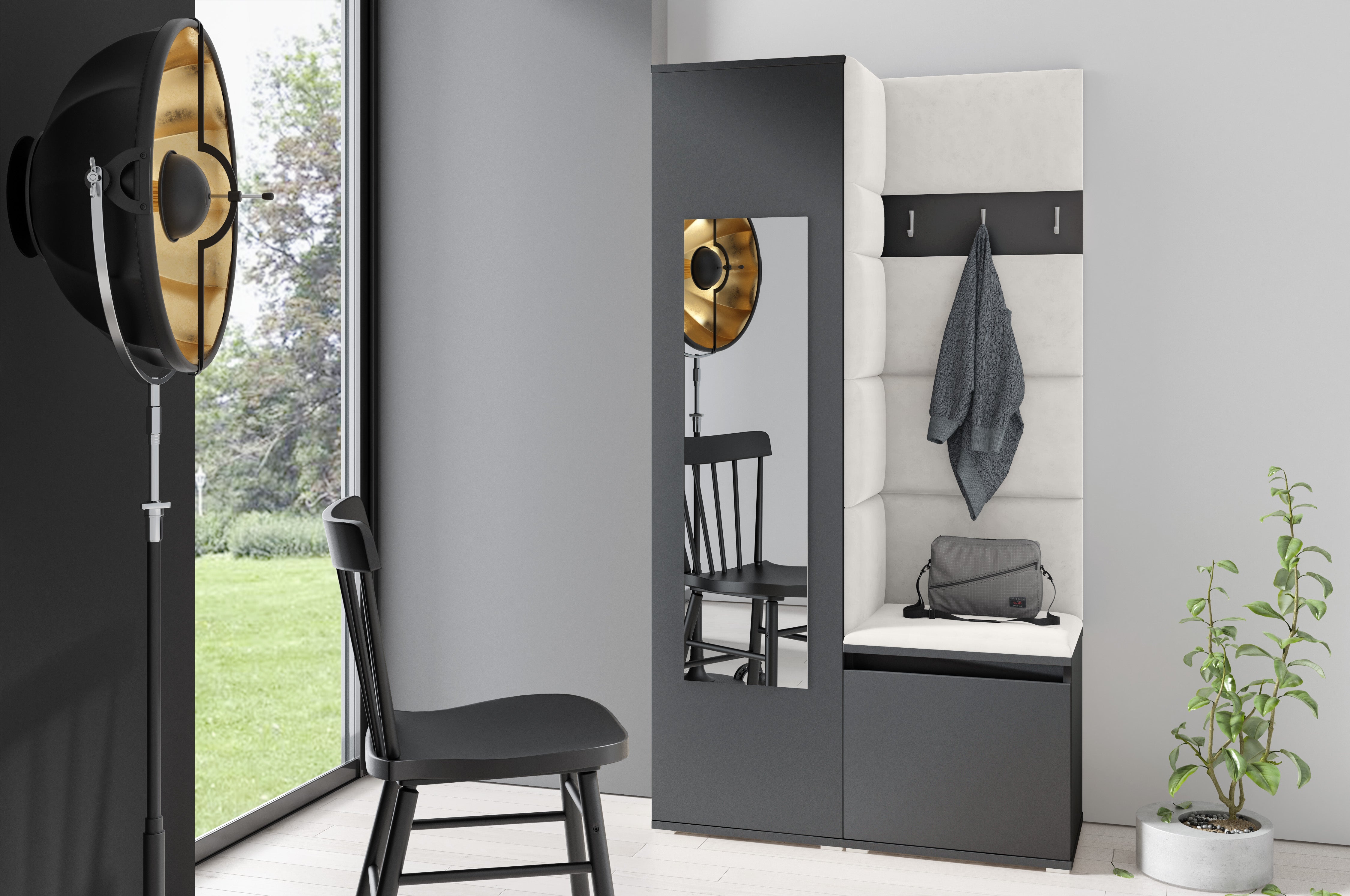 PK Emi 13 Flurgarderobe Graphit - Polsterpaneele in verschiedenen Farben