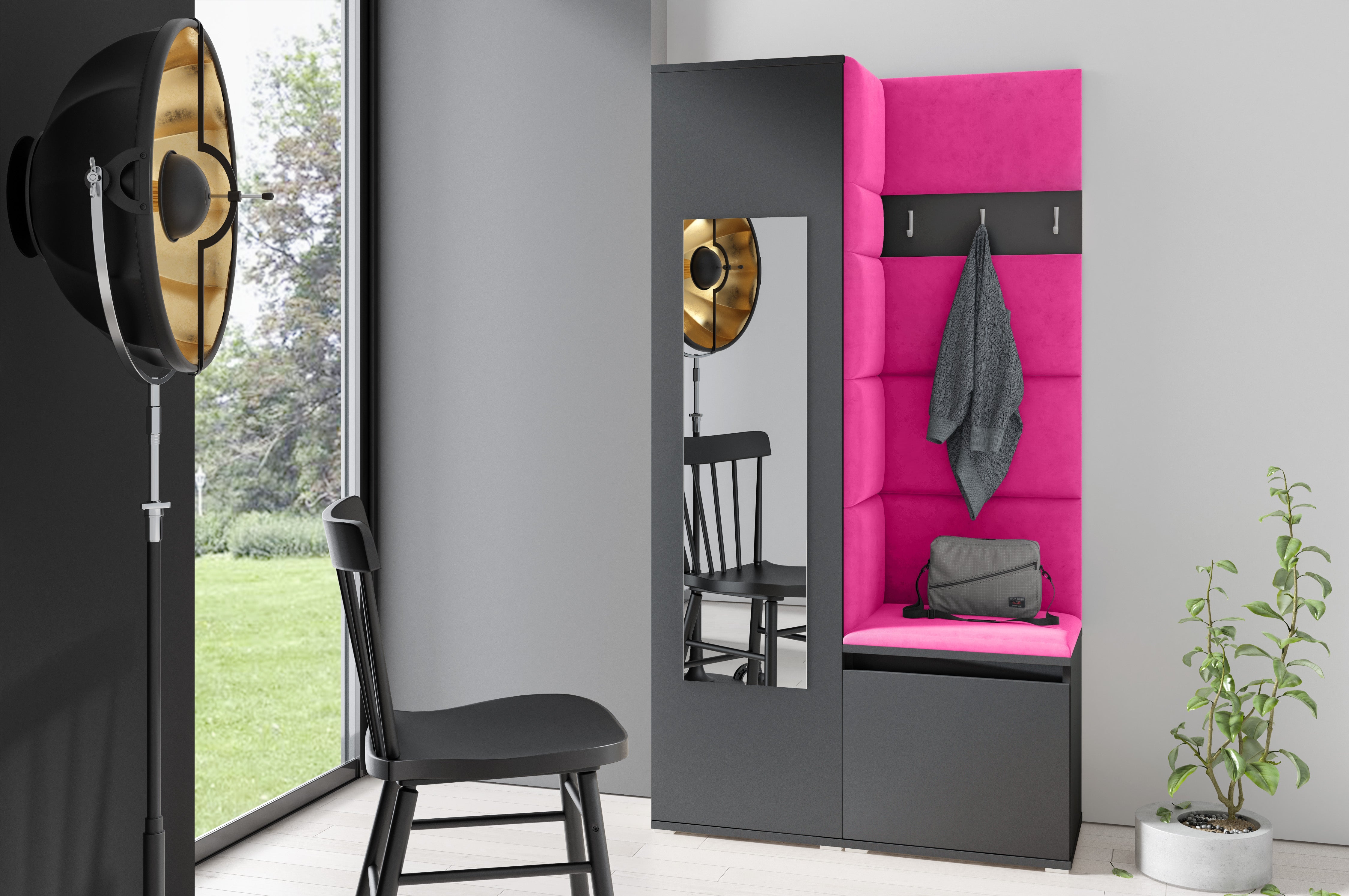 PK Emi 13 Hallway Wardrobe Graphite - Upholstered Panels in Various Colours