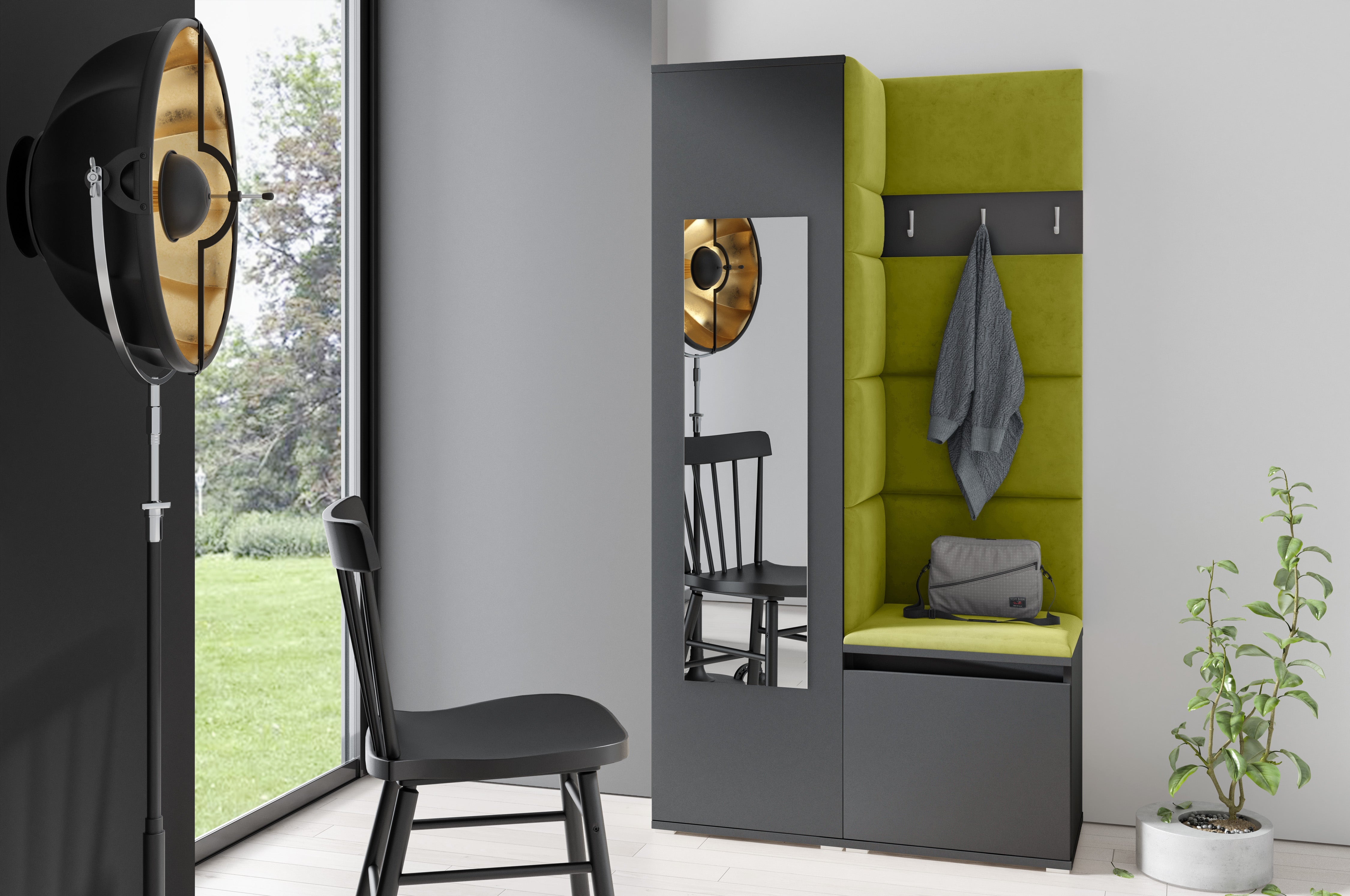 PK Emi 13 Hallway Wardrobe Graphite - Upholstered Panels in Various Colours
