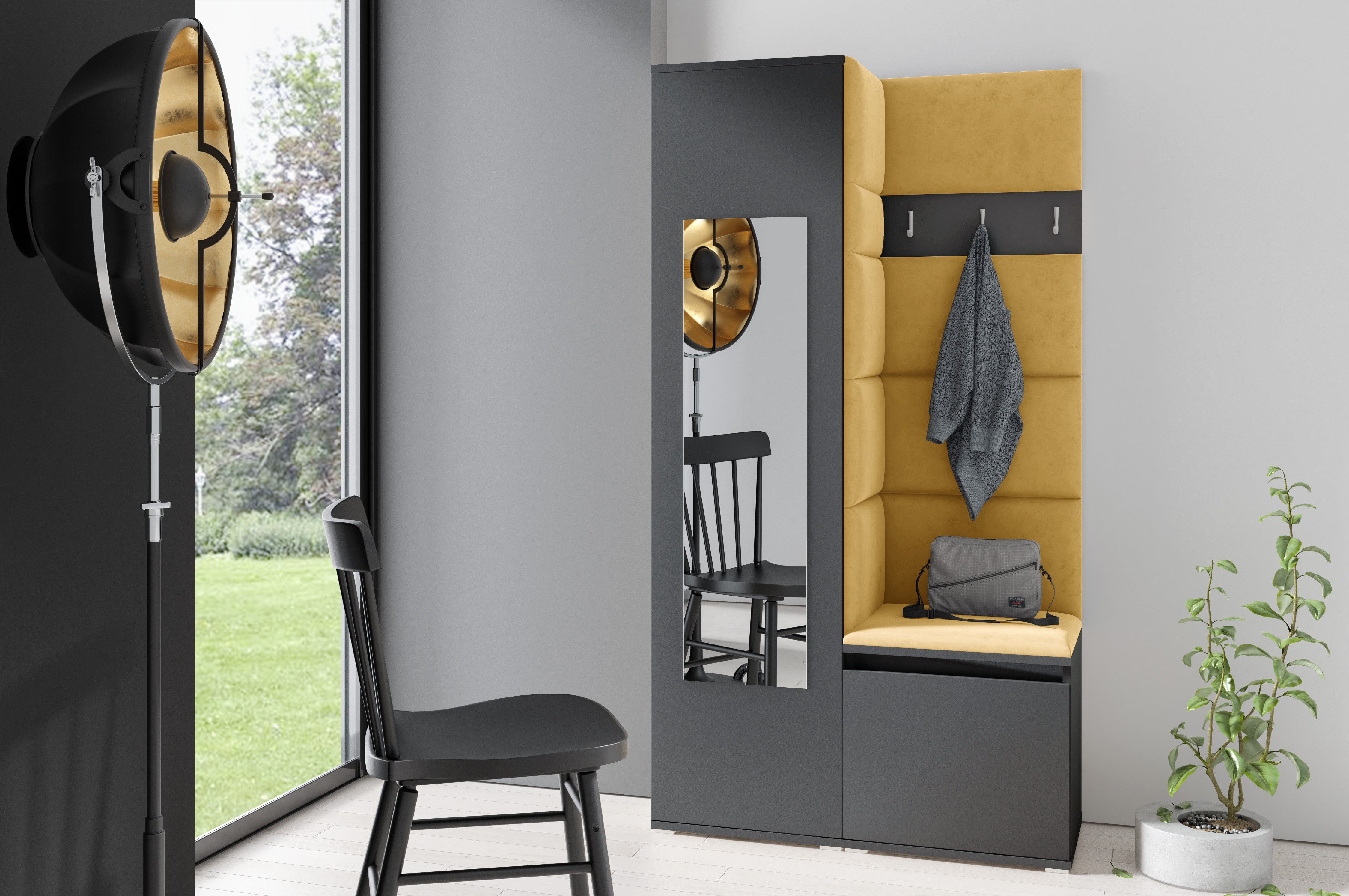 PK Emi 13 Hallway Wardrobe Graphite - Upholstered Panels in Various Colours