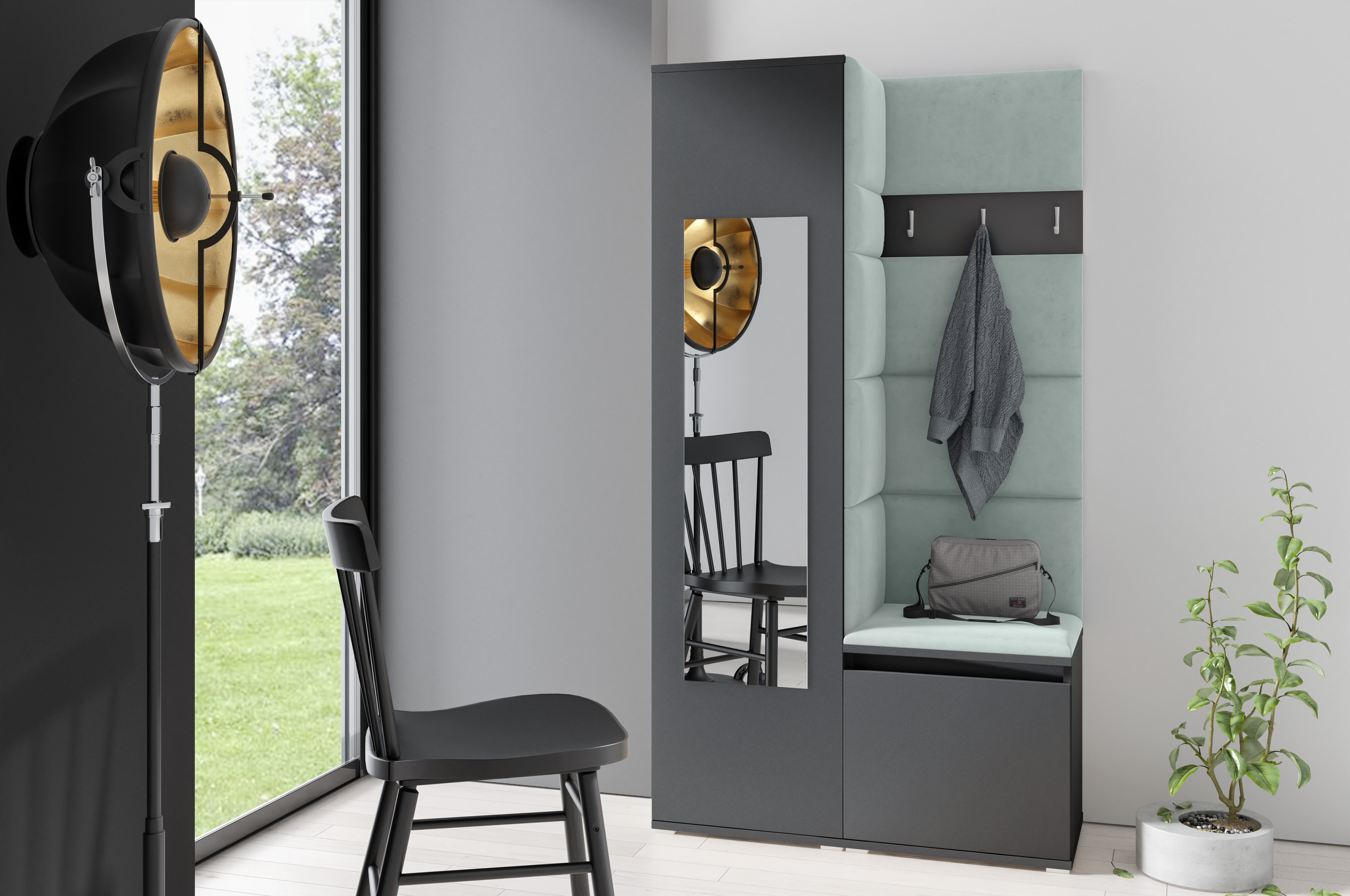 PK Emi 13 Hallway Wardrobe Graphite - Upholstered Panels in Various Colours