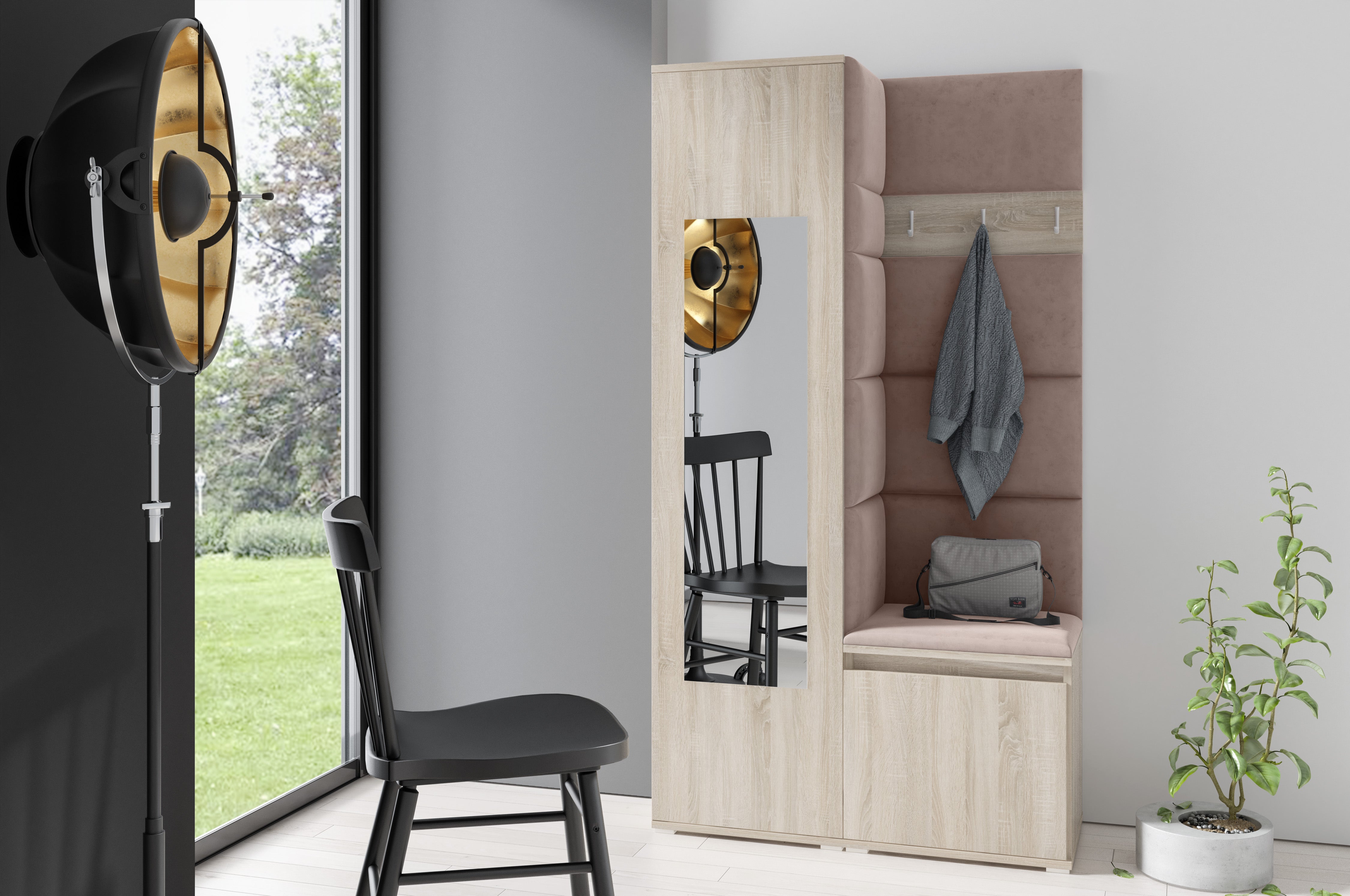 PK Emi 13 Flurgarderobe Sonoma - Polsterpaneele in verschiedenen Farben