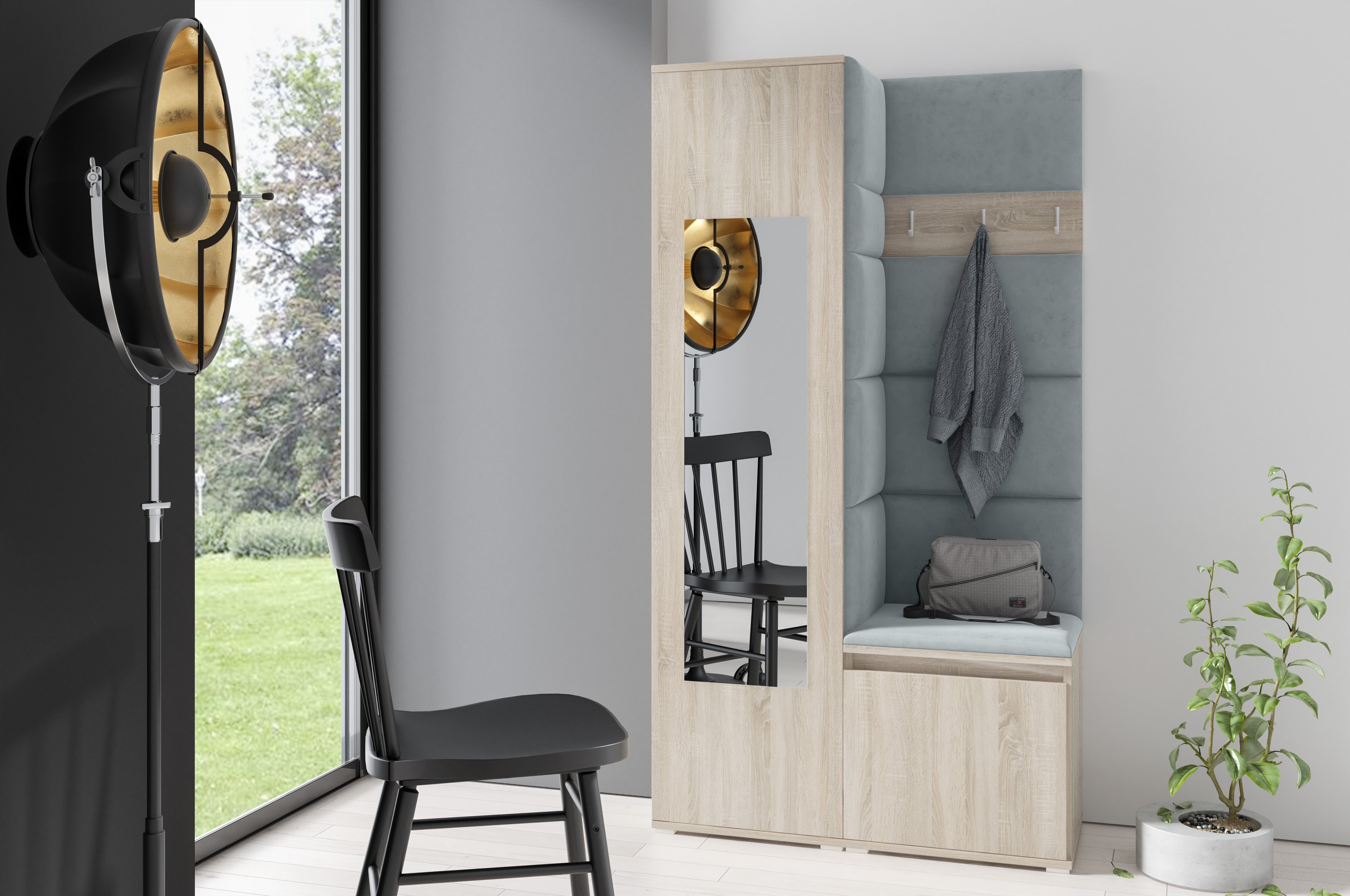 PK Emi 13 Flurgarderobe Sonoma - Polsterpaneele in verschiedenen Farben