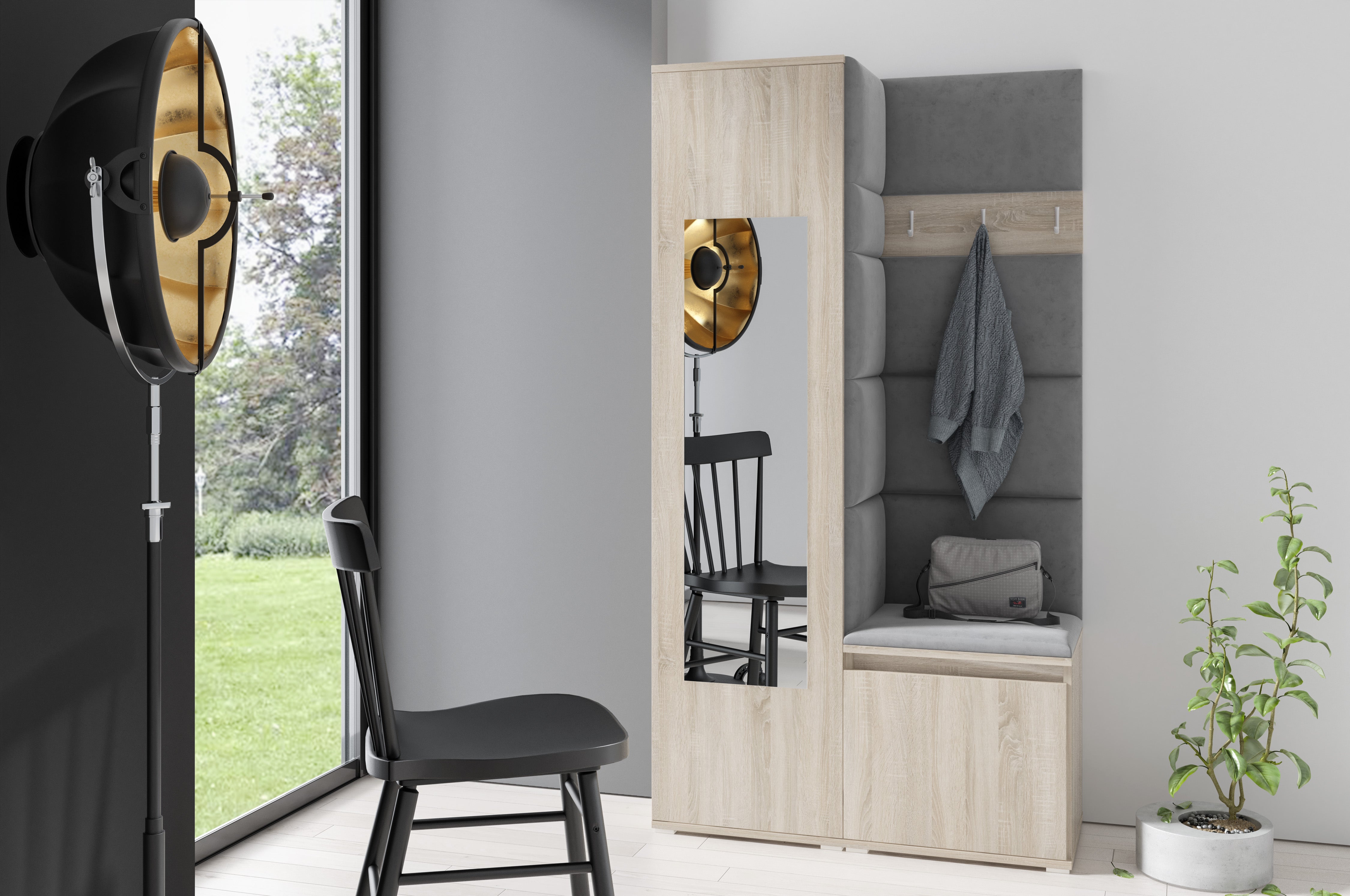 PK Emi 13 Flurgarderobe Sonoma - Polsterpaneele in verschiedenen Farben