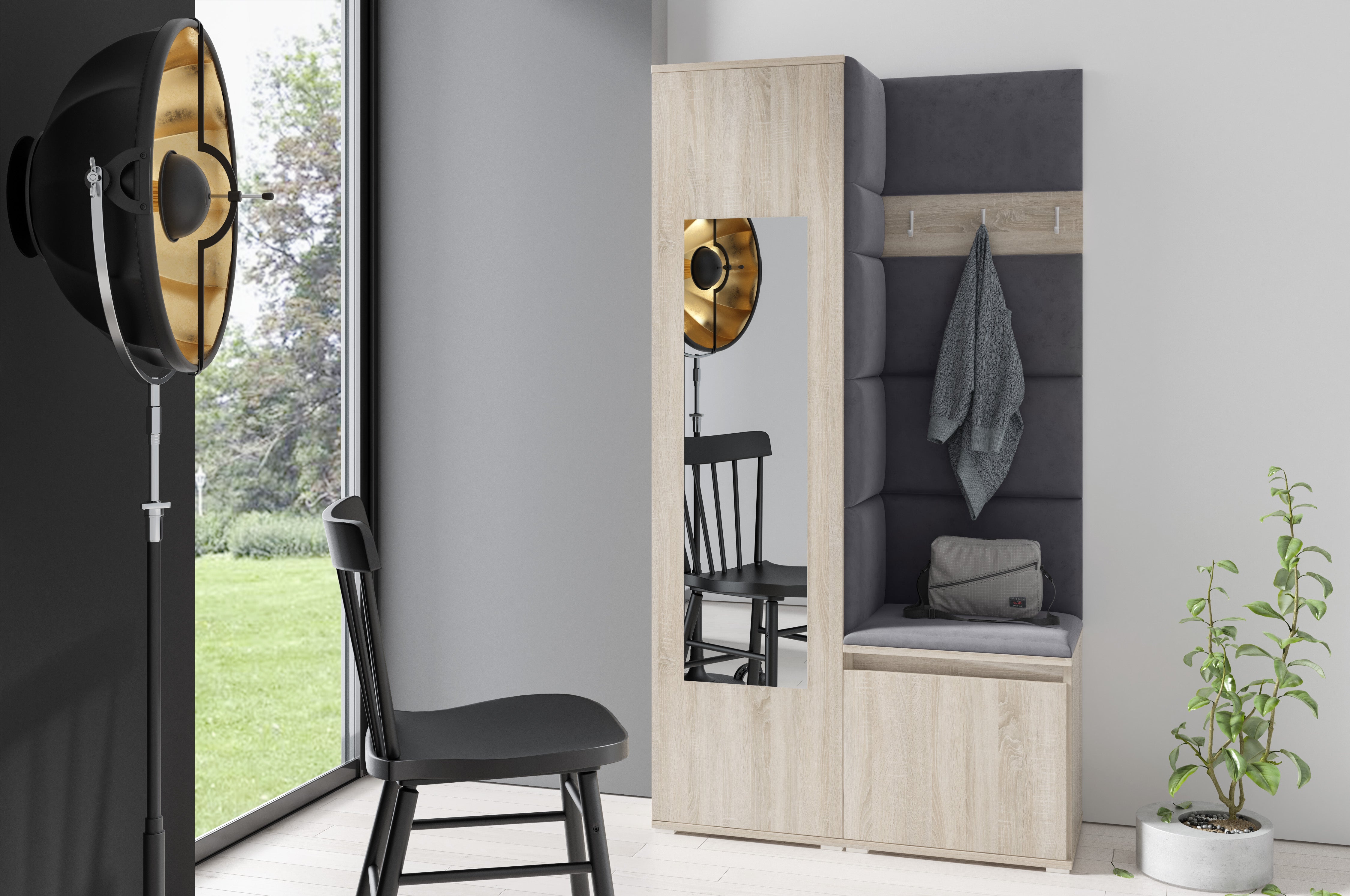 PK Emi 13 Flurgarderobe Sonoma - Polsterpaneele in verschiedenen Farben