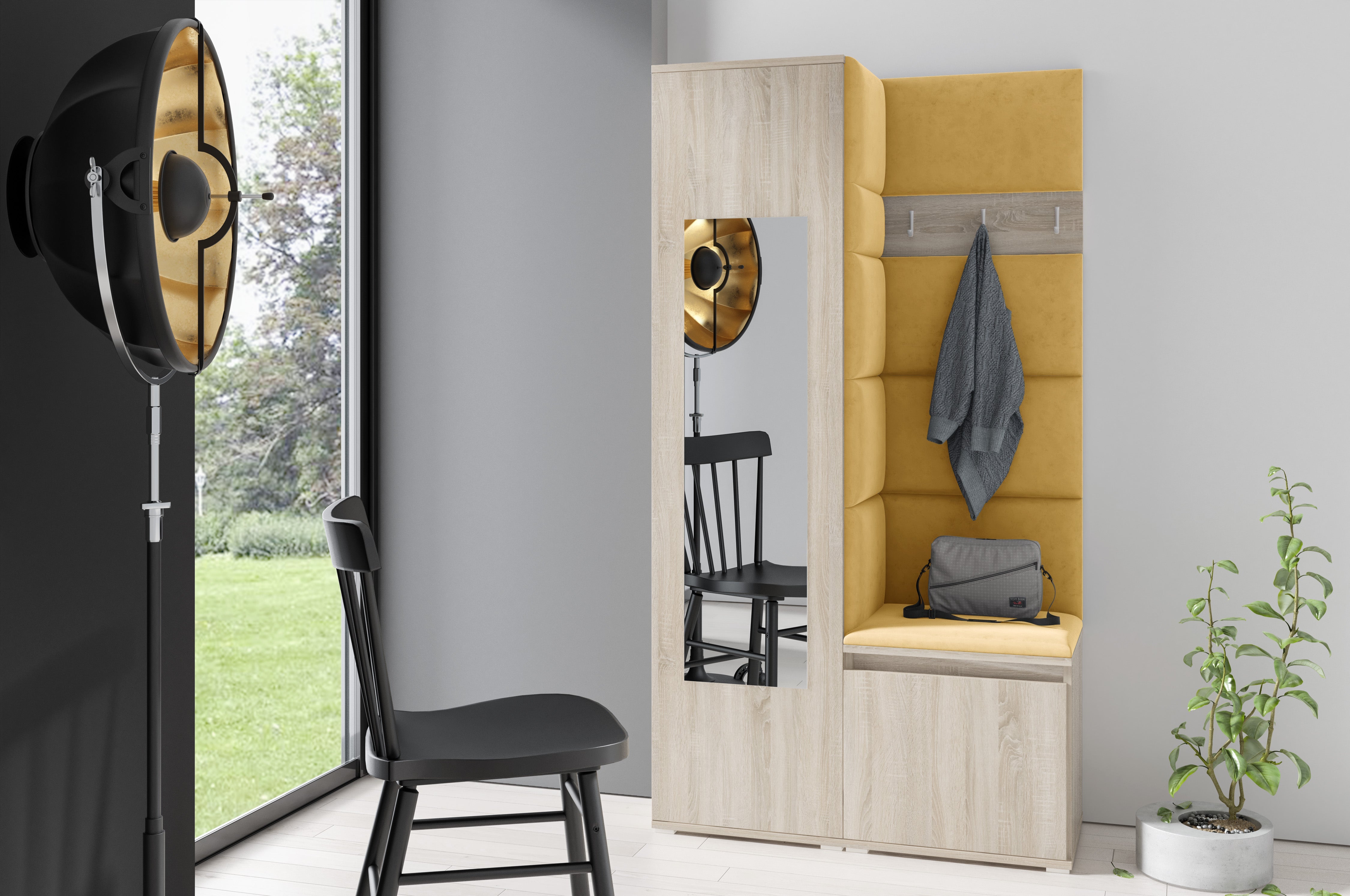 PK Emi 13 Flurgarderobe Sonoma - Polsterpaneele in verschiedenen Farben