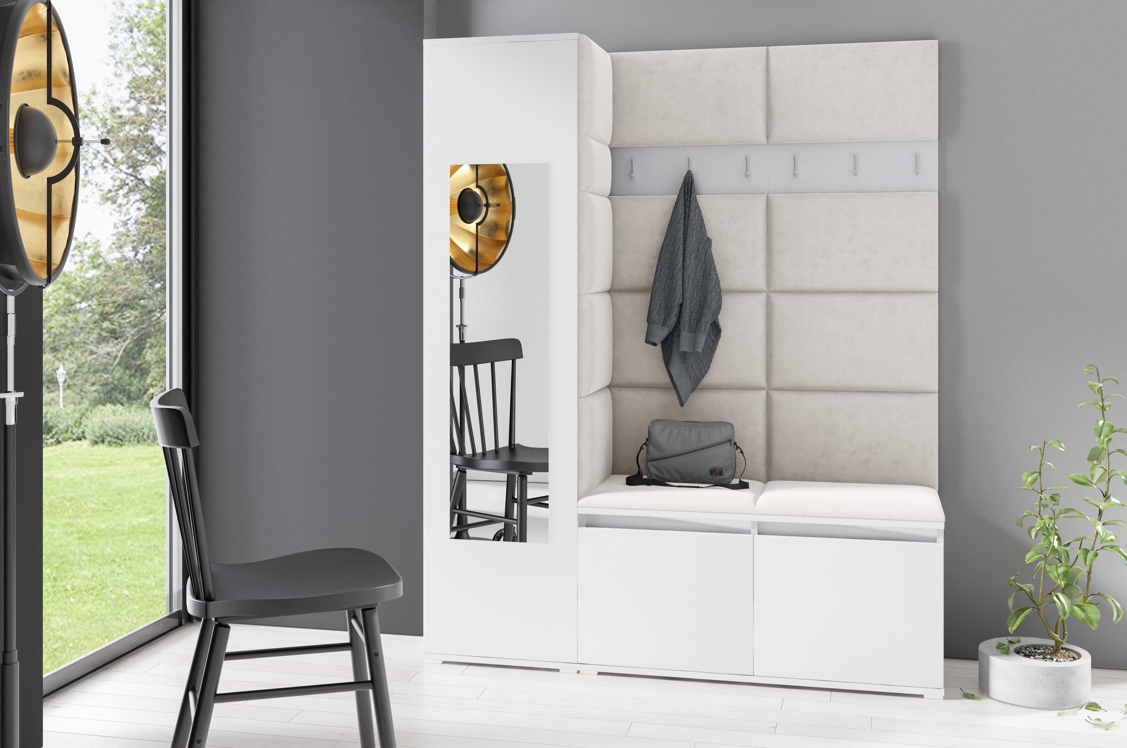 PK Emi 14 Hallway Wardrobe White - Upholstered Panels in Various Colours