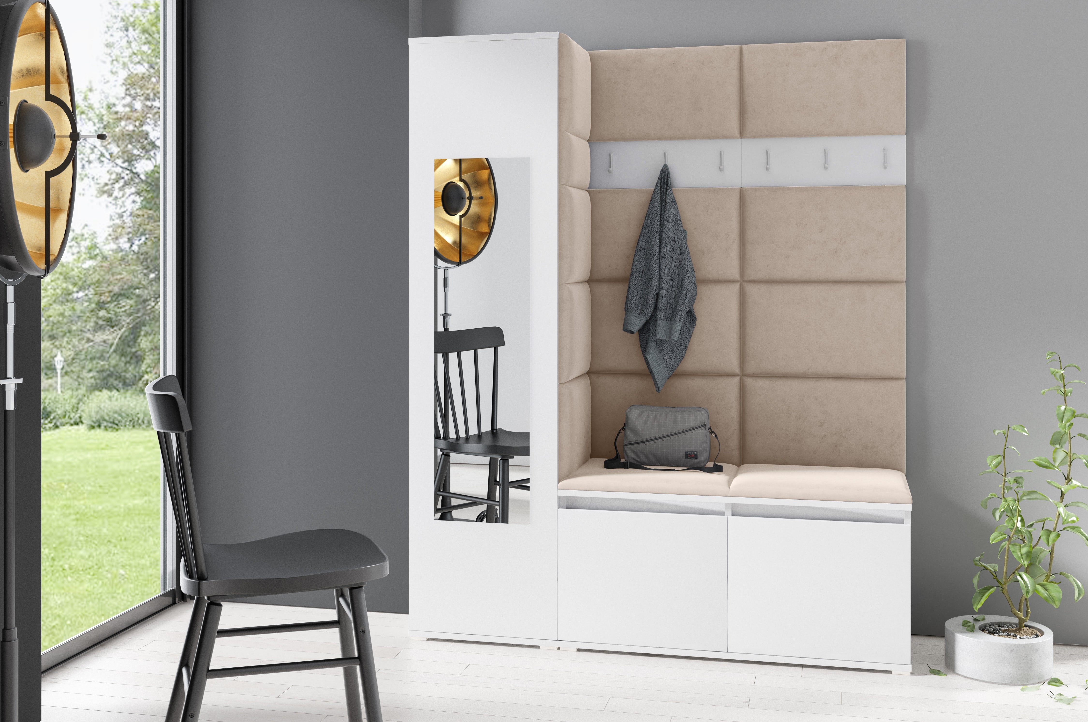PK Emi 14 Hallway Wardrobe White - Upholstered Panels in Various Colours