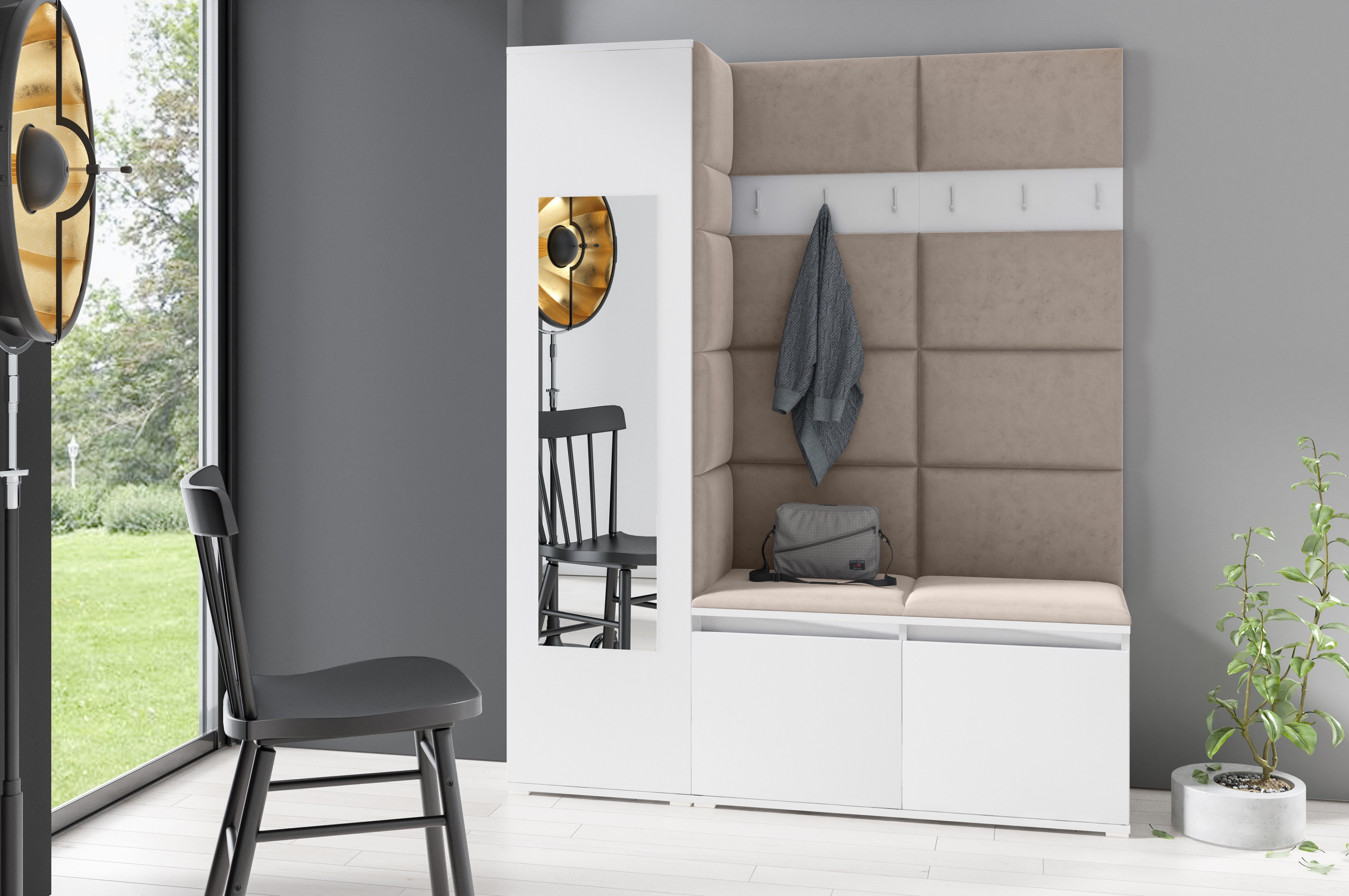 PK Emi 14 Hallway Wardrobe White - Upholstered Panels in Various Colours