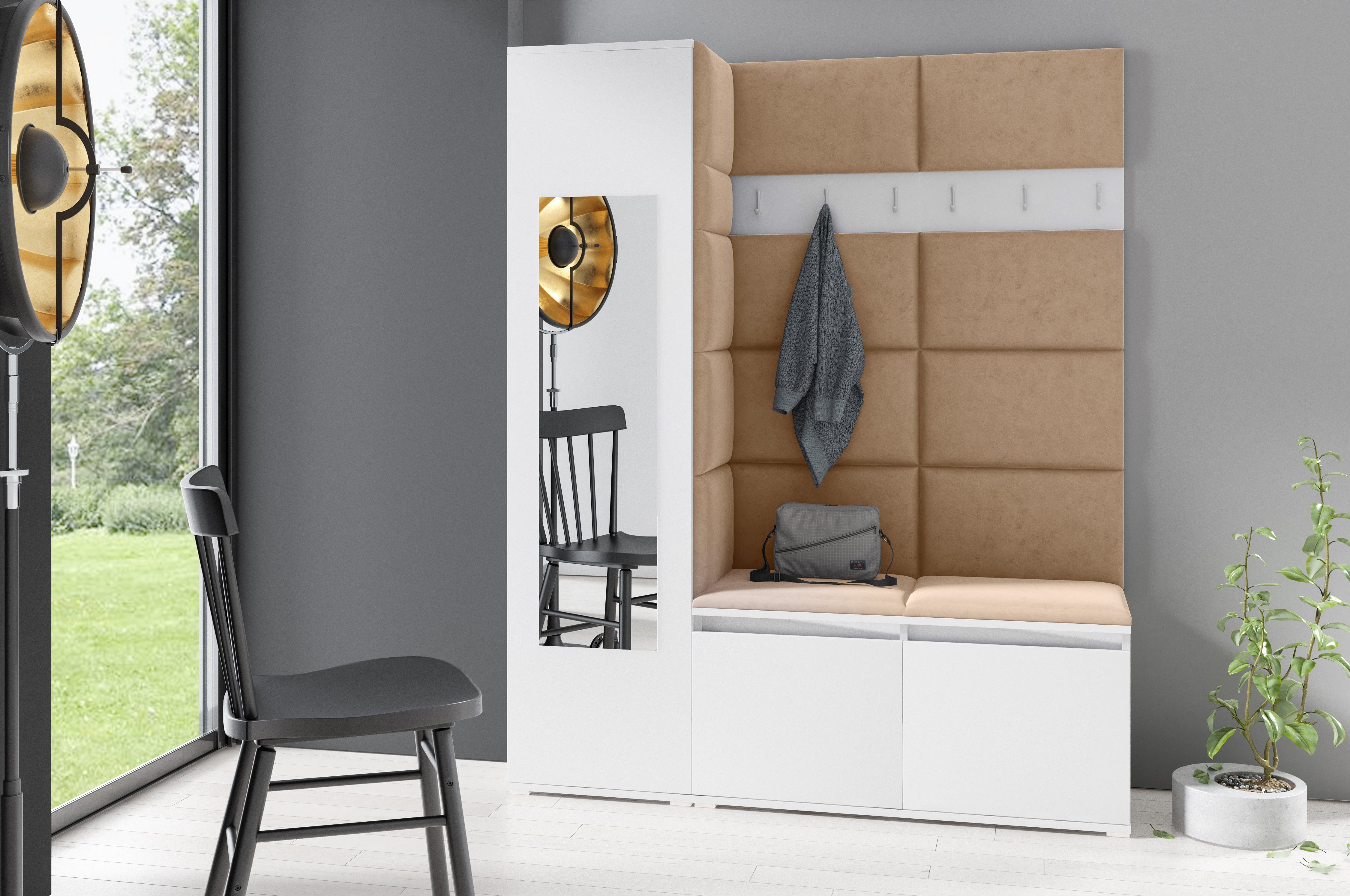PK Emi 14 Hallway Wardrobe White - Upholstered Panels in Various Colours