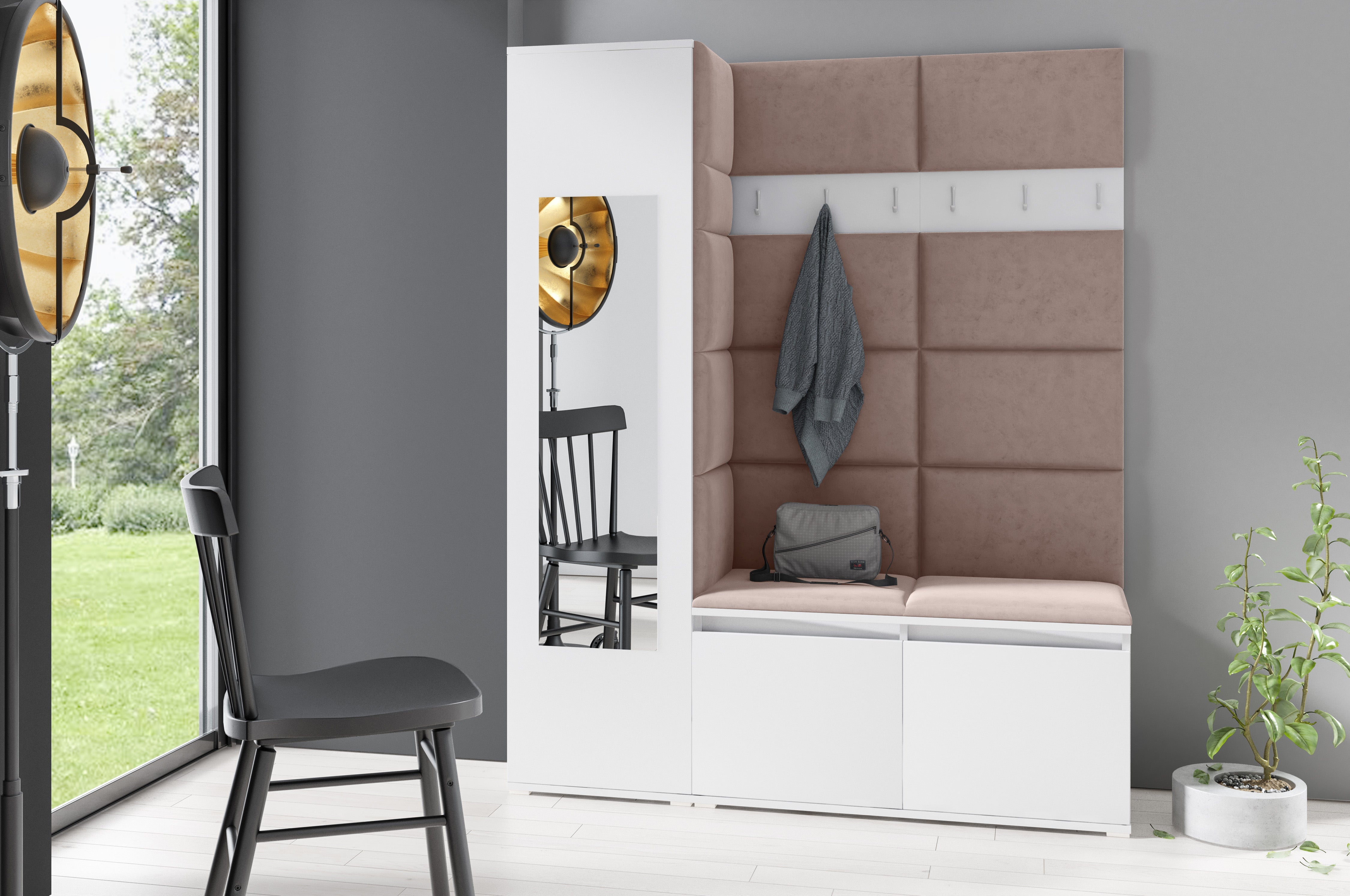 PK Emi 14 Hallway Wardrobe White - Upholstered Panels in Various Colours