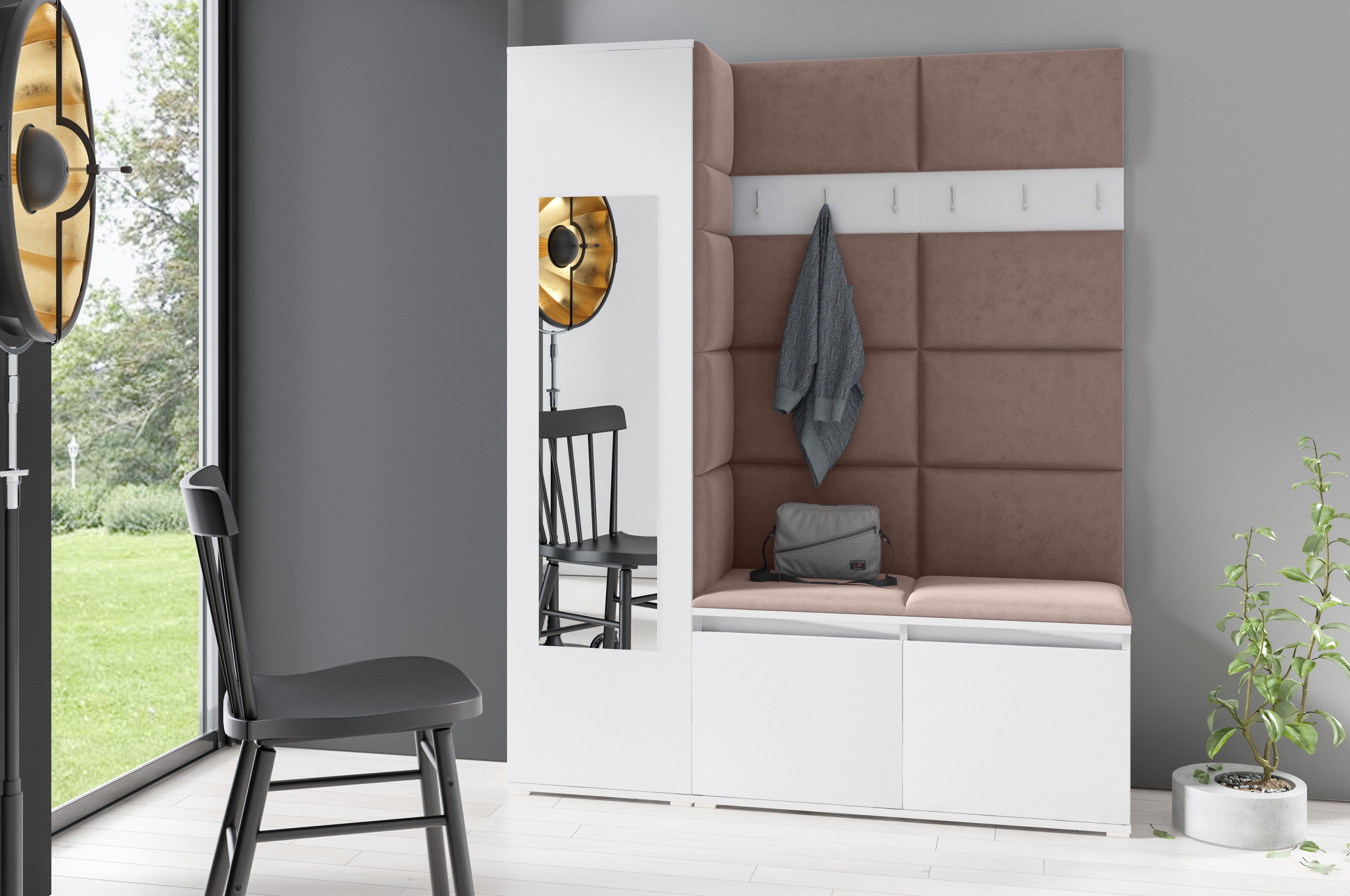 PK Emi 14 Hallway Wardrobe White - Upholstered Panels in Various Colours
