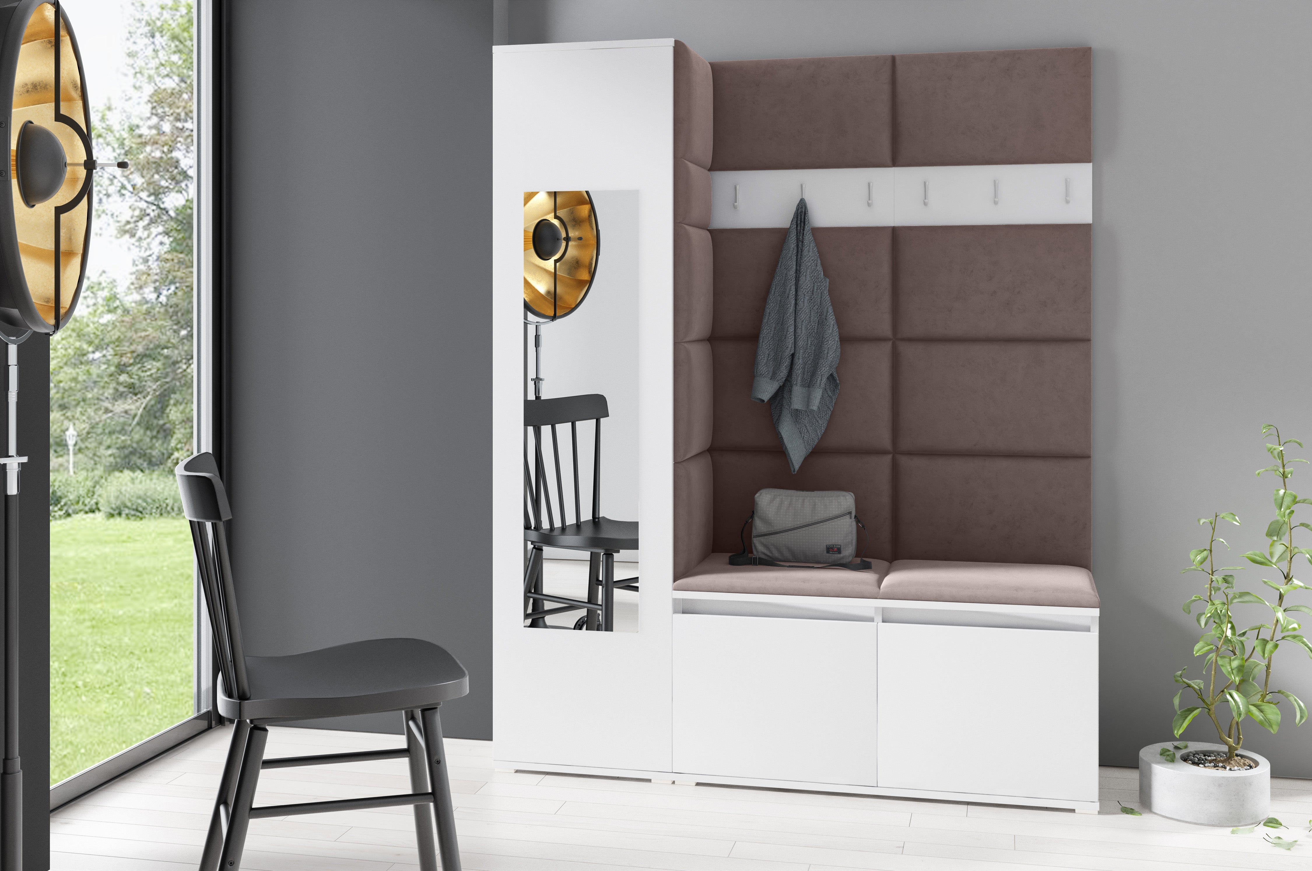 PK Emi 14 Hallway Wardrobe White - Upholstered Panels in Various Colours