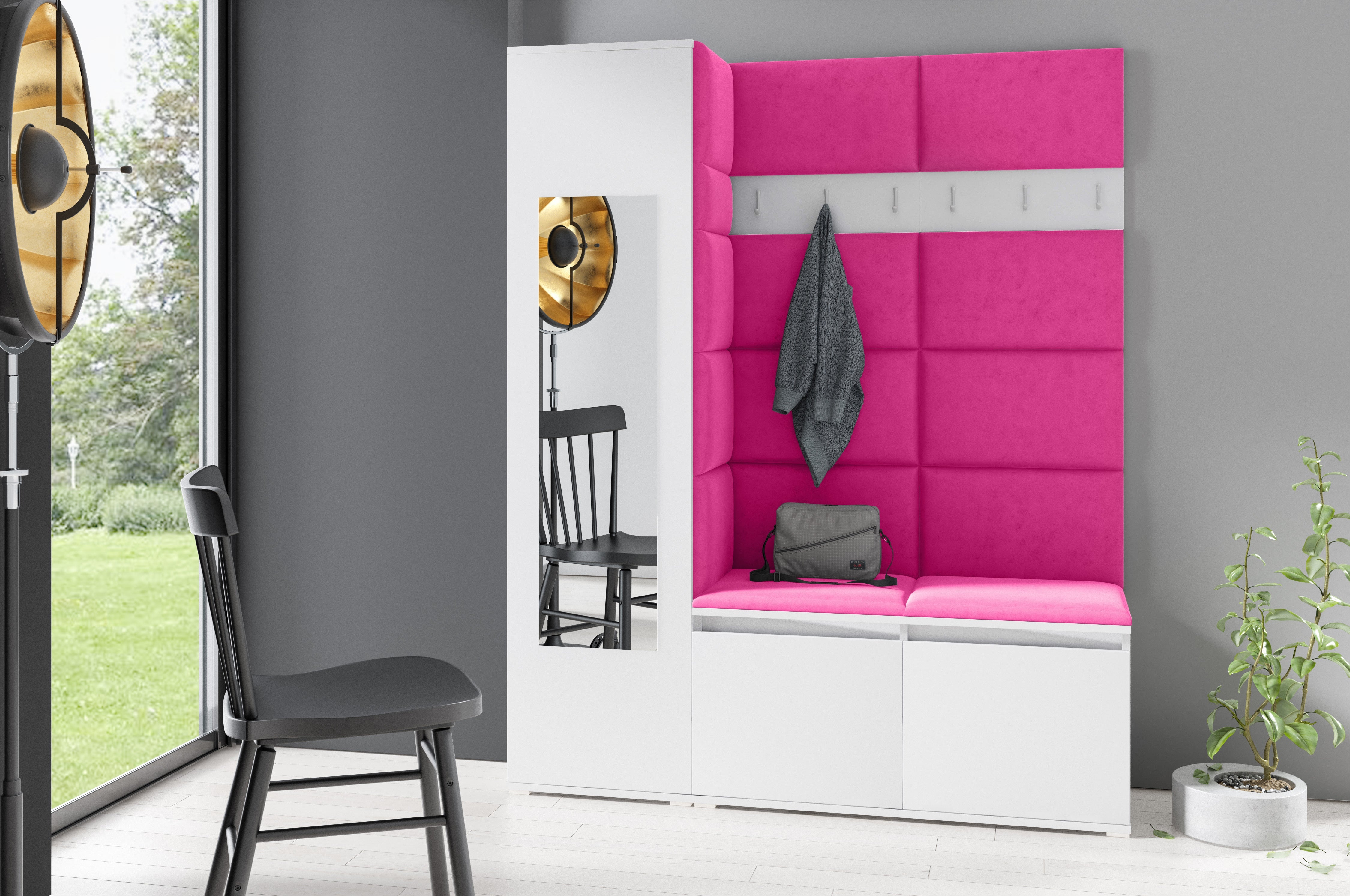 PK Emi 14 Hallway Wardrobe White - Upholstered Panels in Various Colours