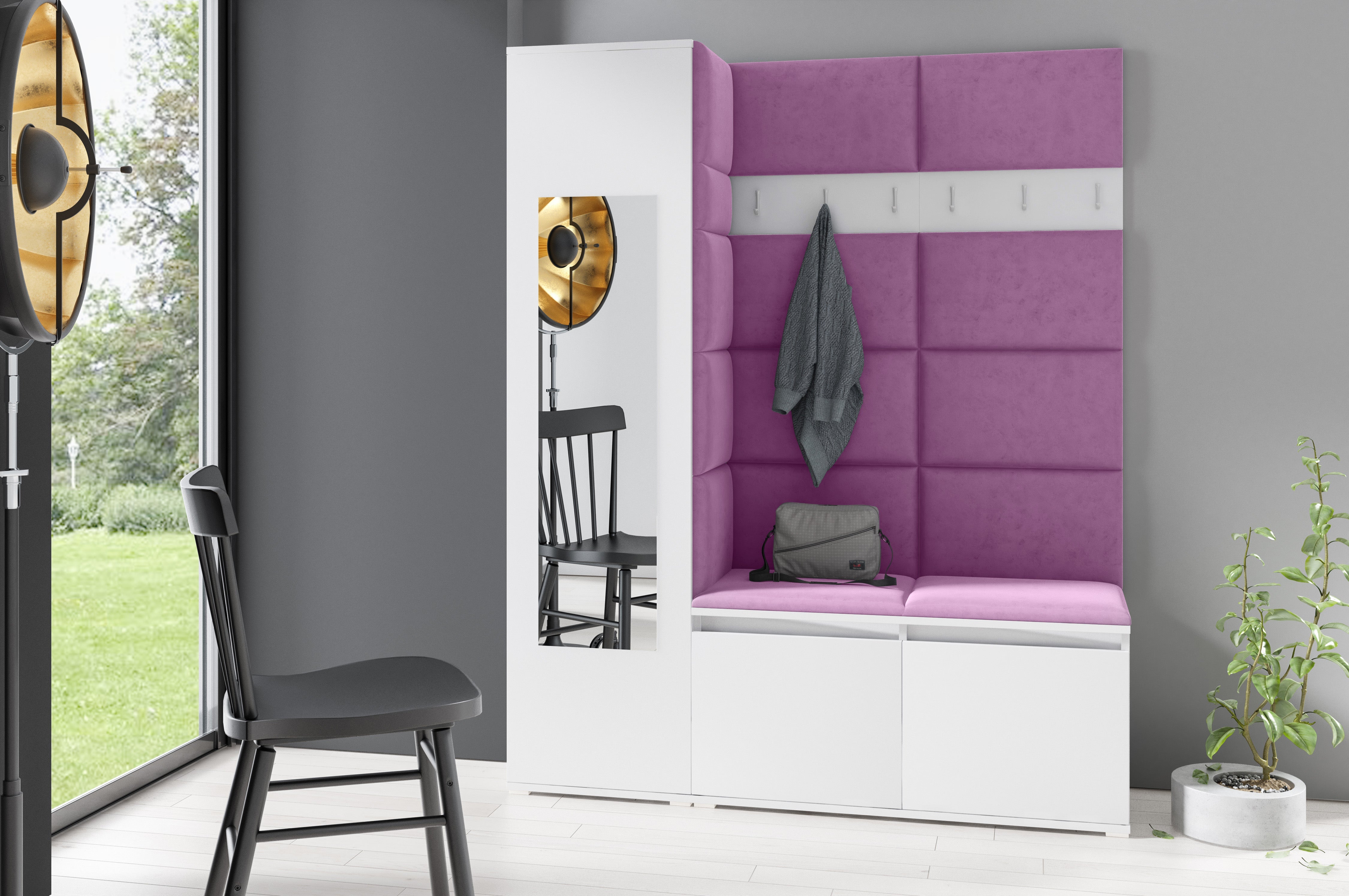 PK Emi 14 Hallway Wardrobe White - Upholstered Panels in Various Colours