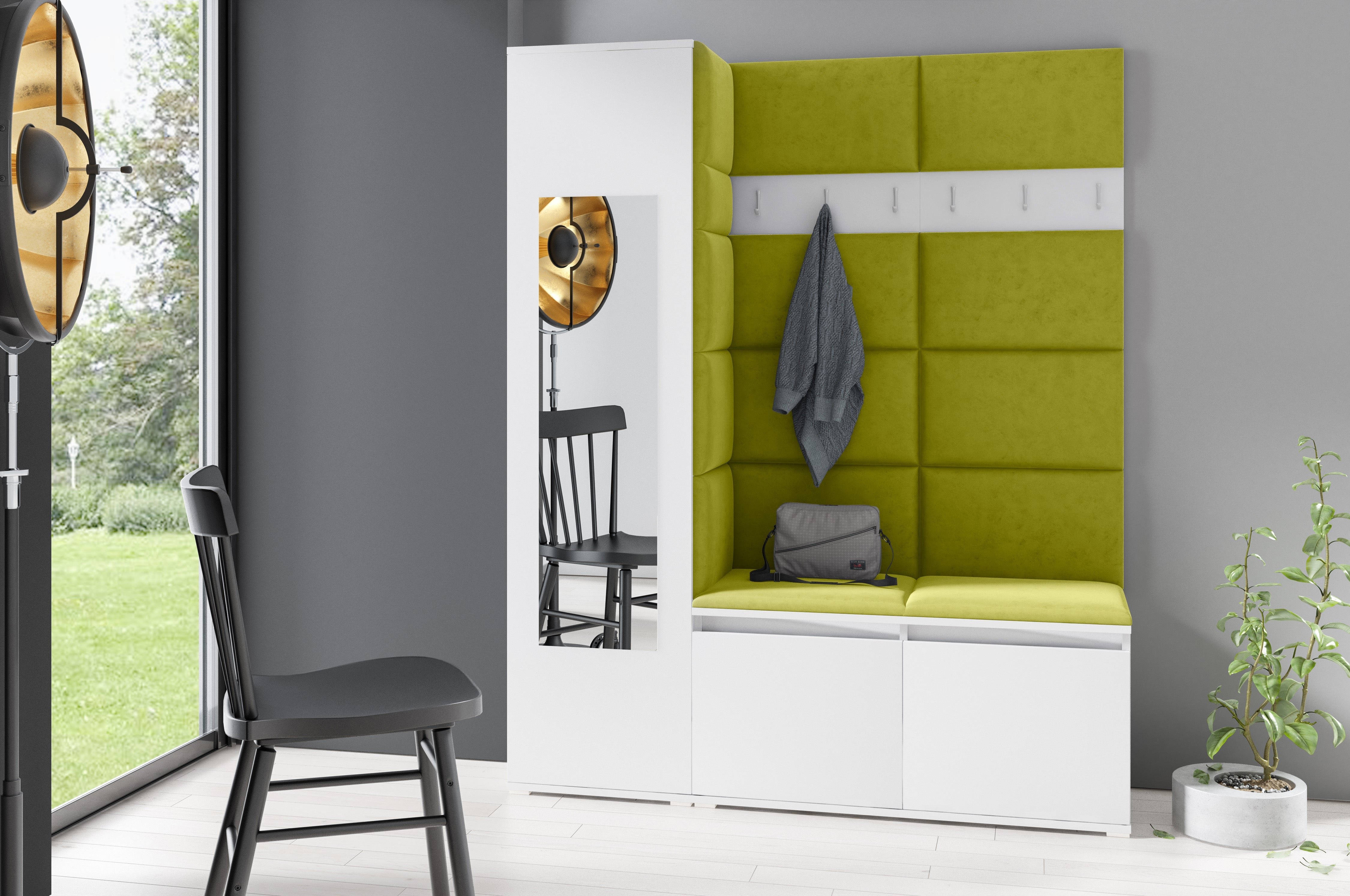 PK Emi 14 Hallway Wardrobe White - Upholstered Panels in Various Colours
