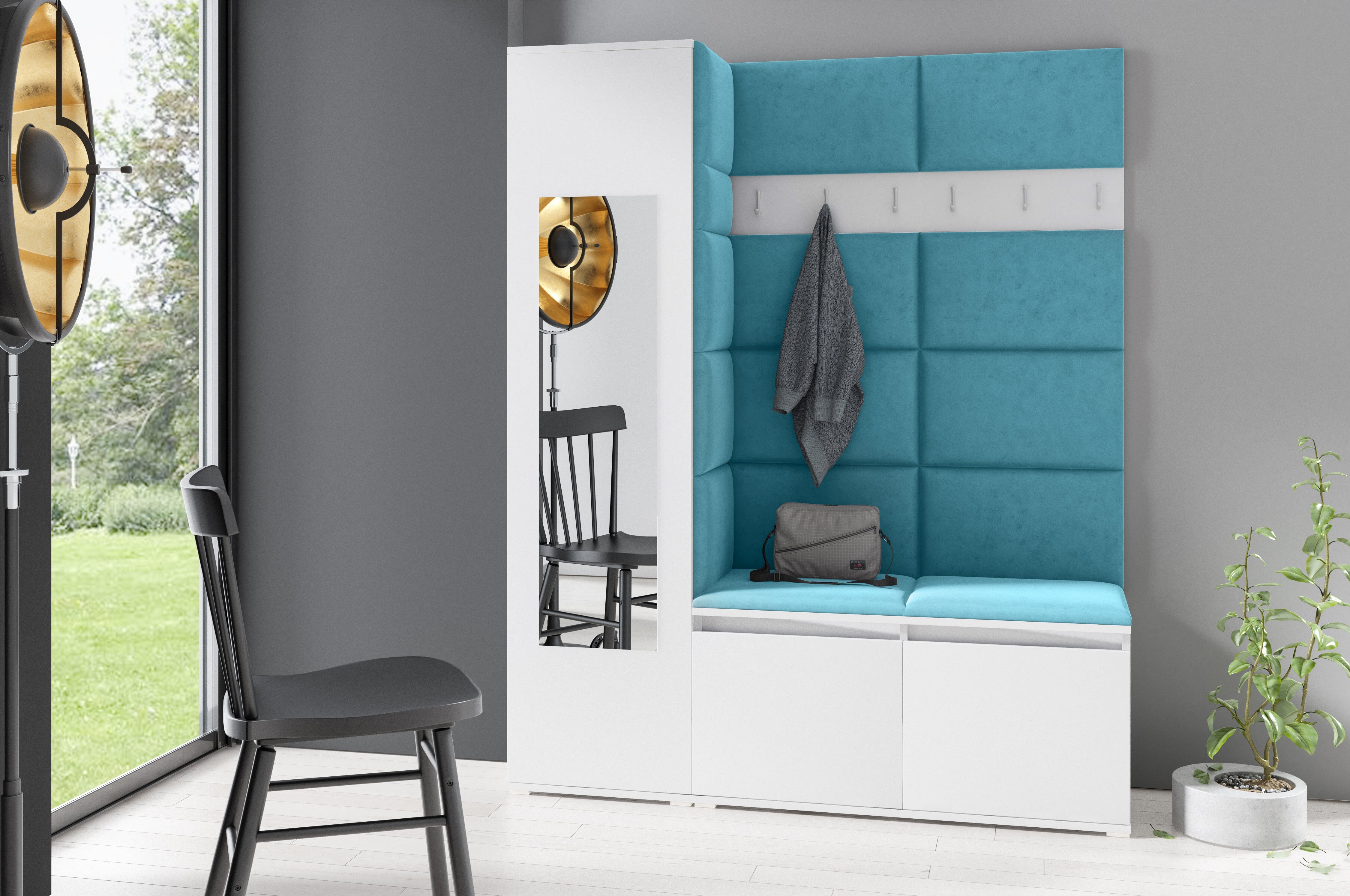 PK Emi 14 Hallway Wardrobe White - Upholstered Panels in Various Colours