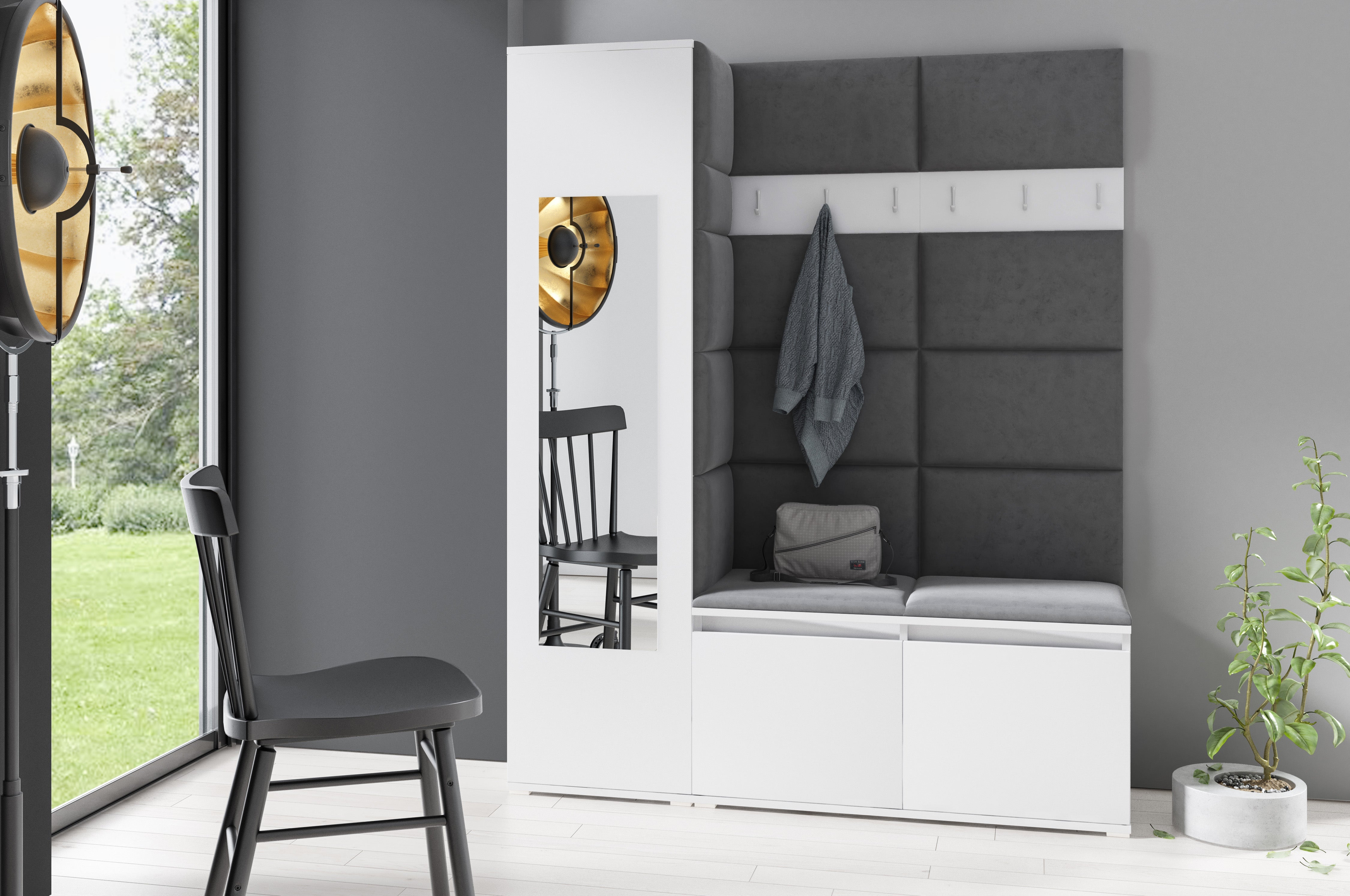 PK Emi 14 Hallway Wardrobe White - Upholstered Panels in Various Colours