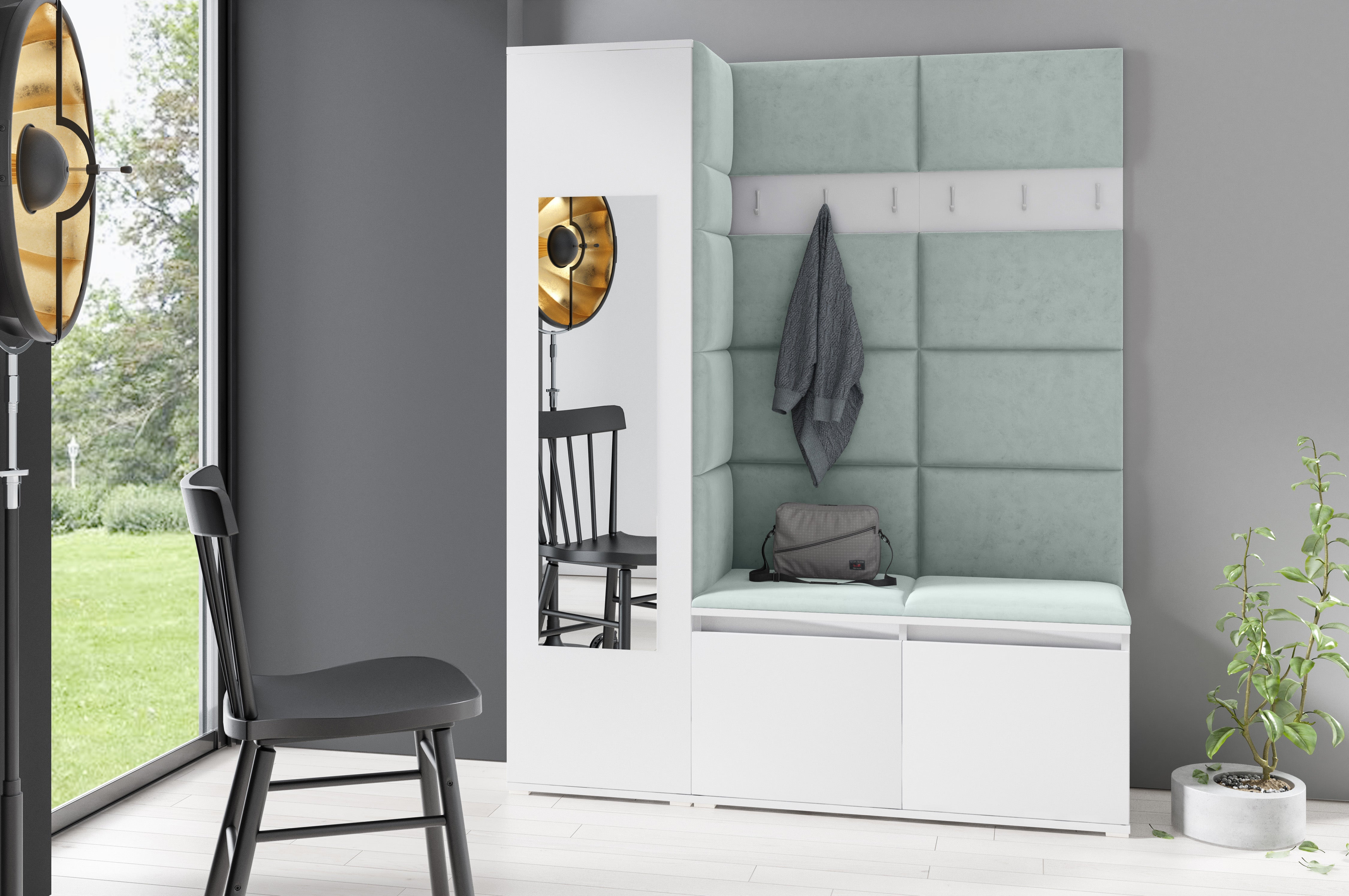 PK Emi 14 Hallway Wardrobe White - Upholstered Panels in Various Colours